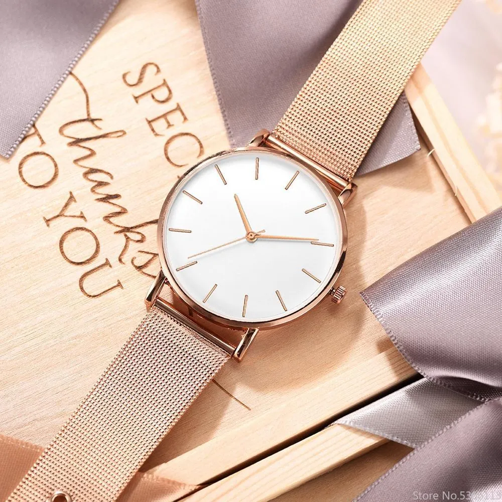 Ultra-thin Rose Gold Watch Minimalist Mesh Women Watch