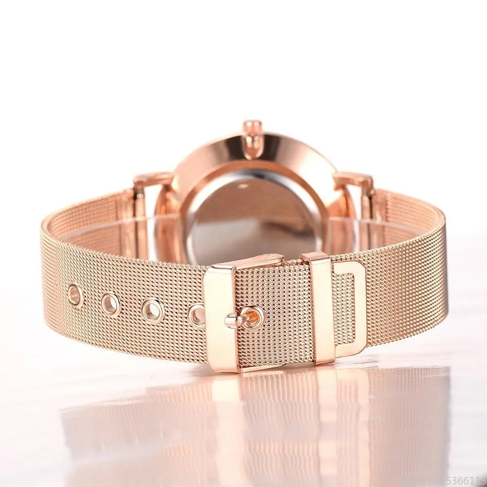 Ultra-thin Rose Gold Watch Minimalist Mesh Women Watch