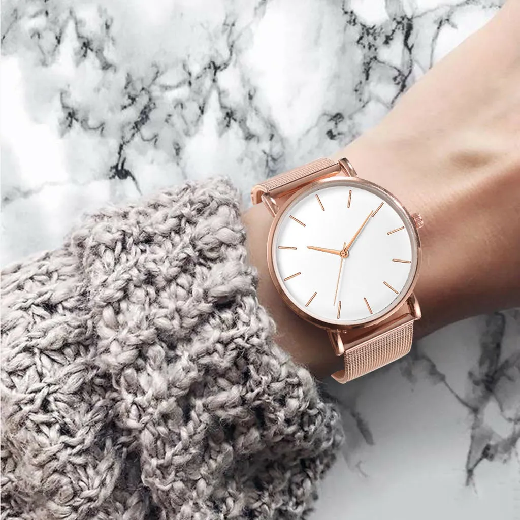 Ultra-thin Rose Gold Watch Minimalist Mesh Women Watch