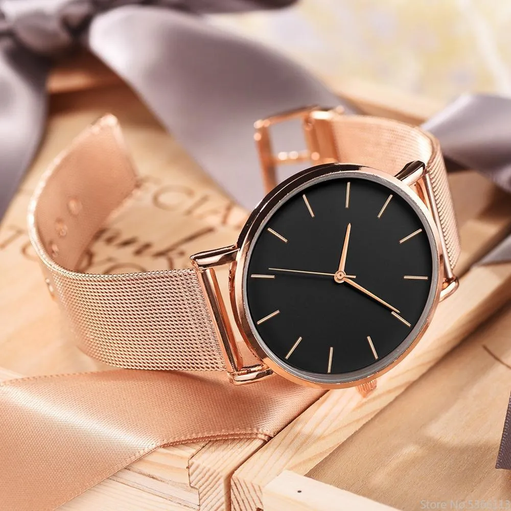 Ultra-thin Rose Gold Watch Minimalist Mesh Women Watch