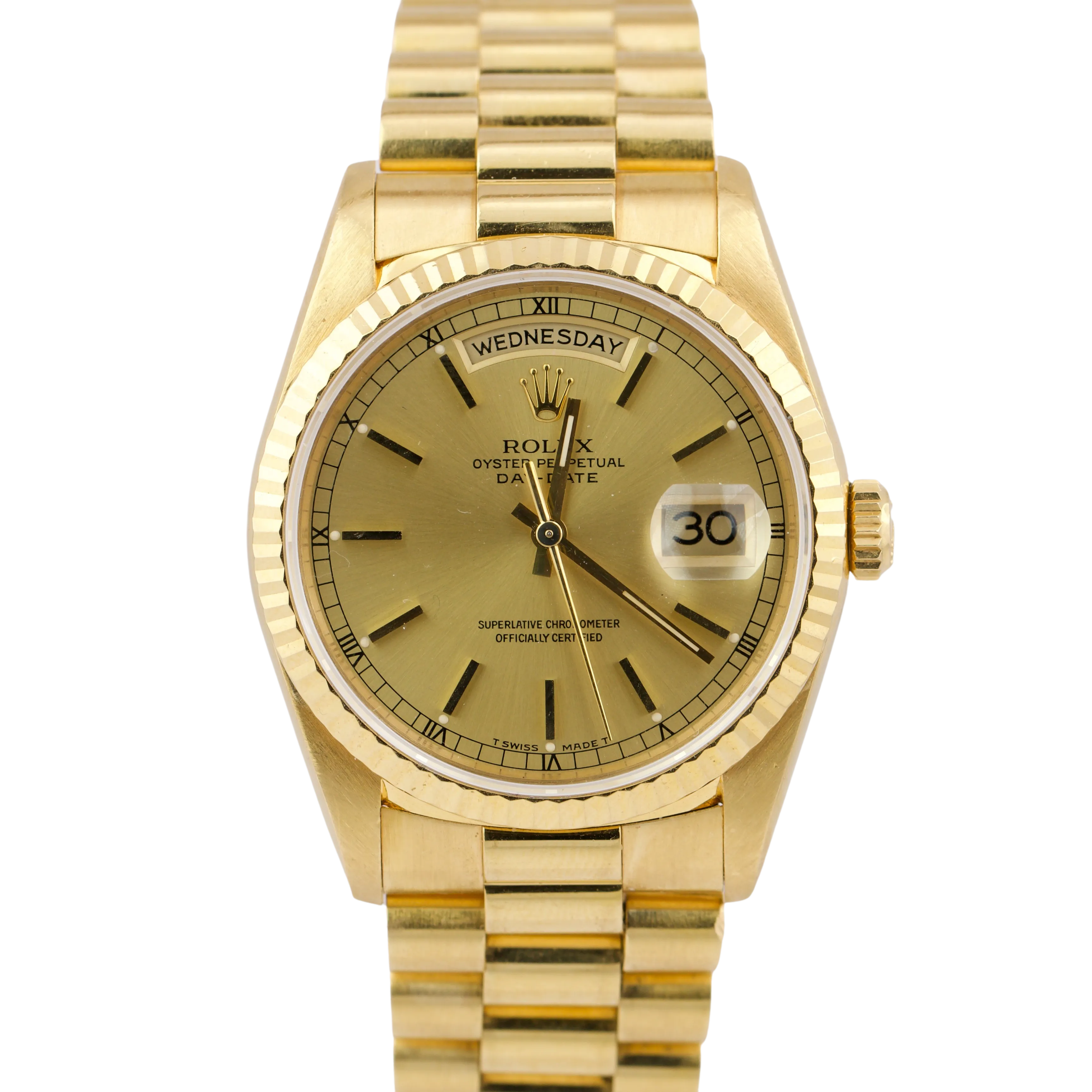 UNPOLISHED Rolex Day-Date Champagne Quickset 36mm 18238 18K Yellow Gold Watch