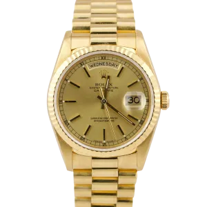 UNPOLISHED Rolex Day-Date Champagne Quickset 36mm 18238 18K Yellow Gold Watch