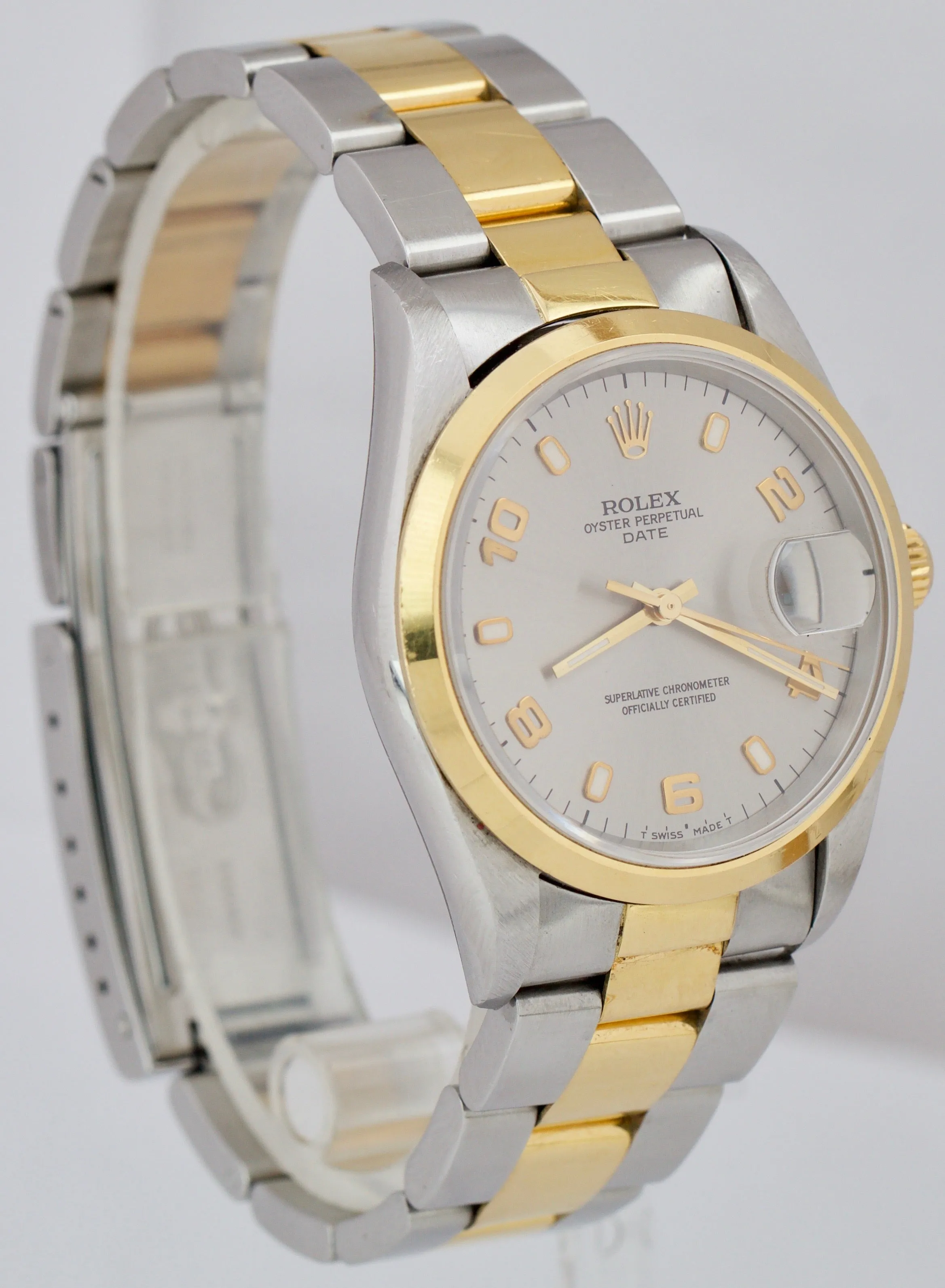 UNPOLISHED Rolex Oyster Perpetual Date Slate 34mm Two-Tone Watch DateJust 15203