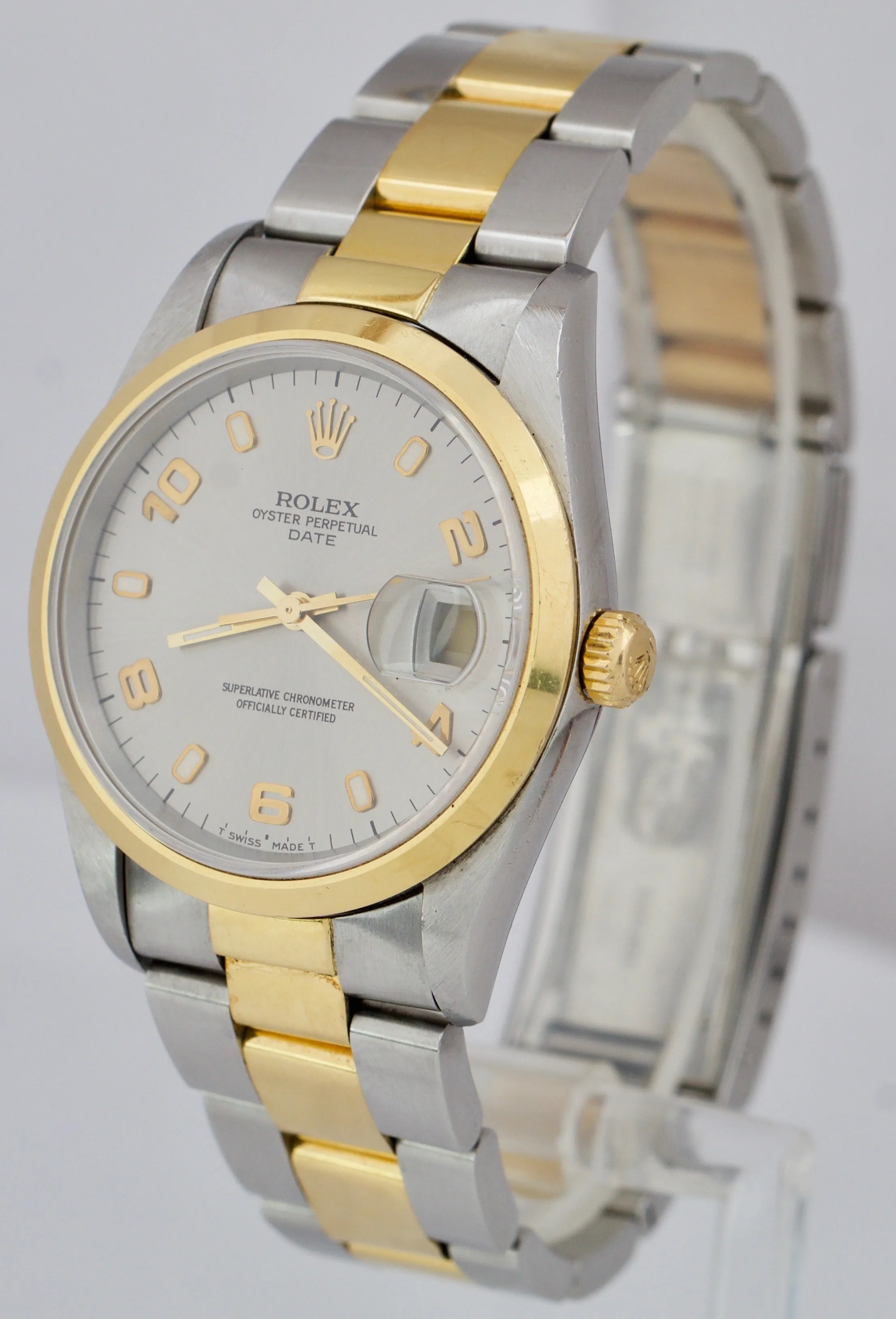 UNPOLISHED Rolex Oyster Perpetual Date Slate 34mm Two-Tone Watch DateJust 15203