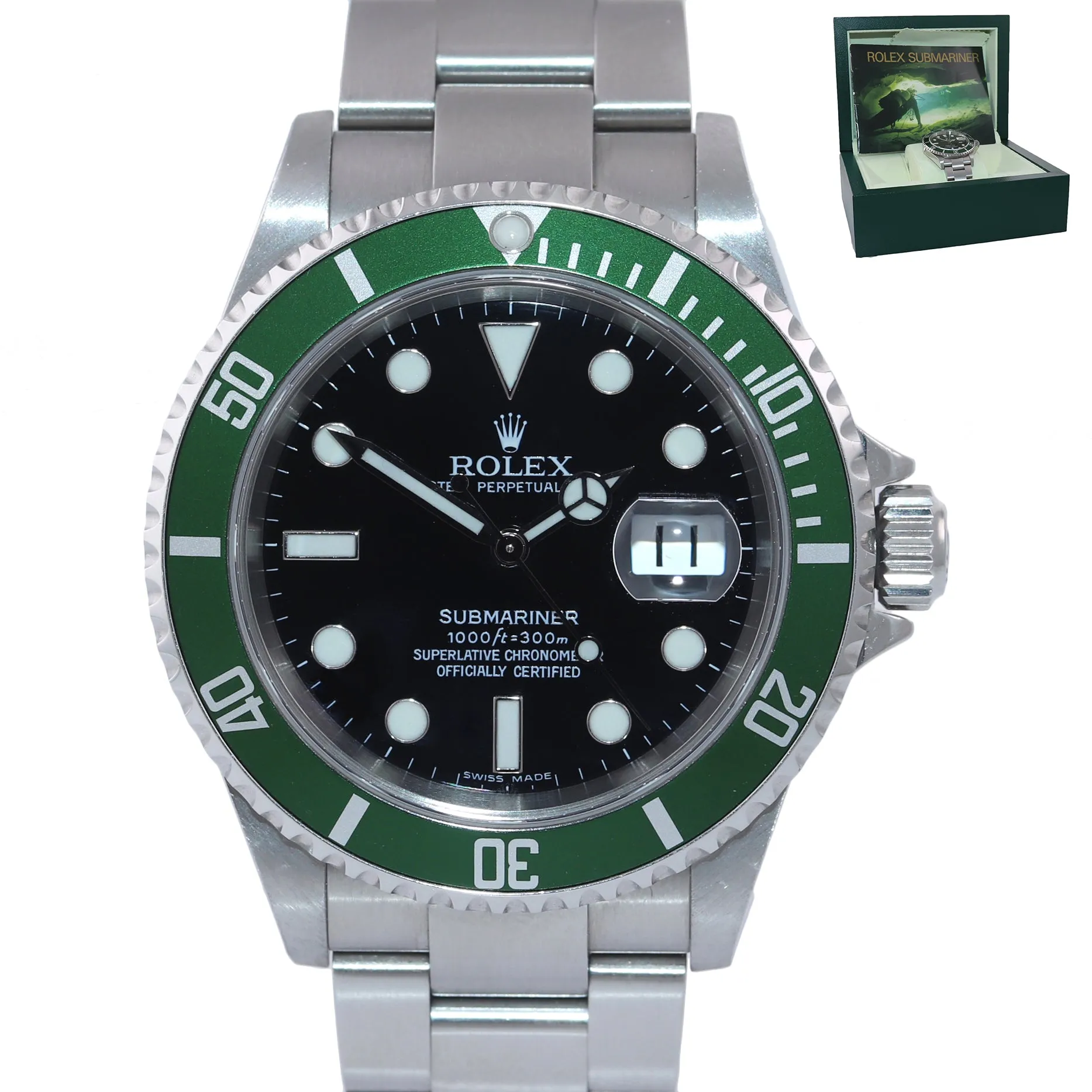 UNPOLISHED Rolex Submariner 16610 Kermit Green Submariner 40mm 16610LV Watch