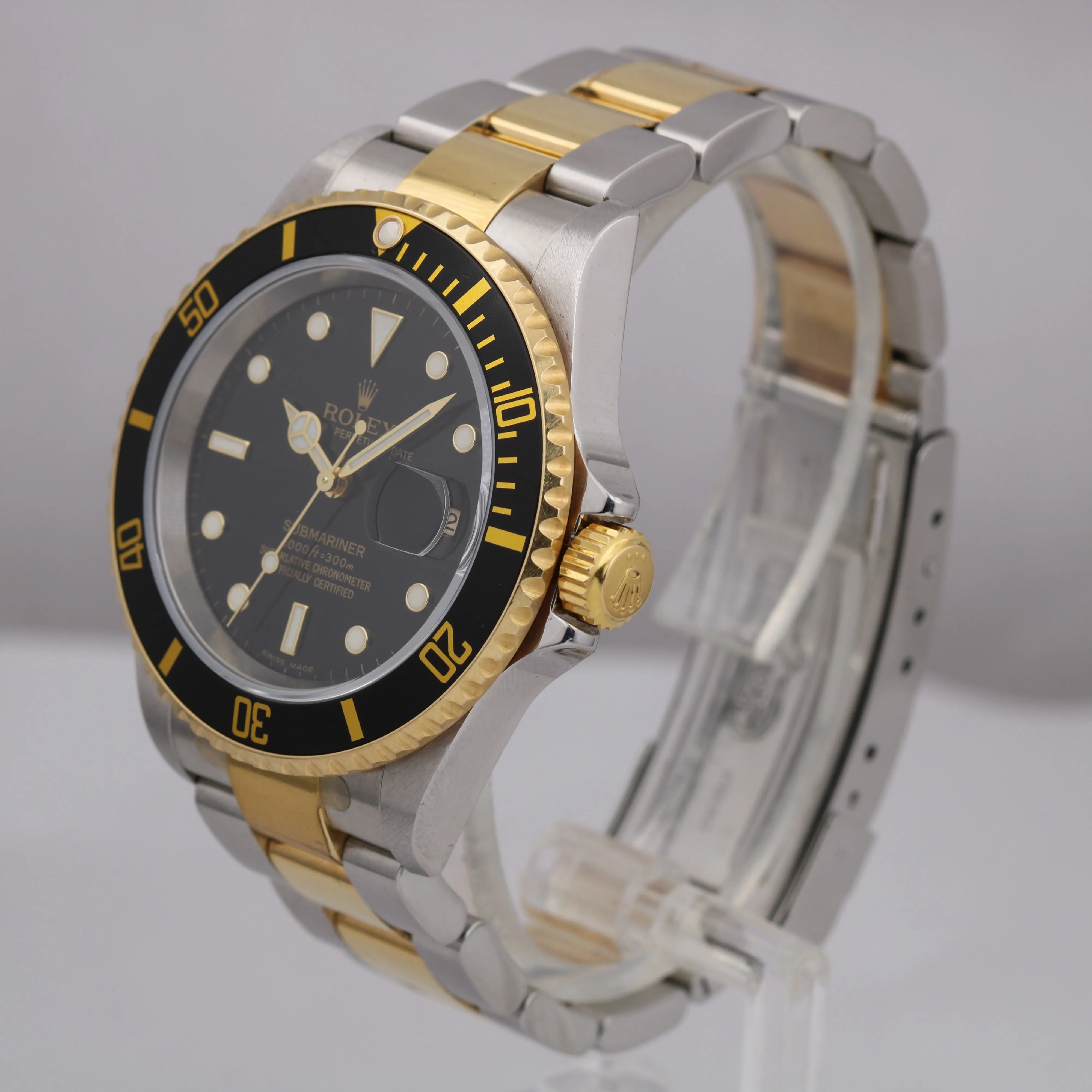 UNPOLISHED Rolex Submariner Two-Tone Gold Black NO HOLES 40mm 16613 LN Watch