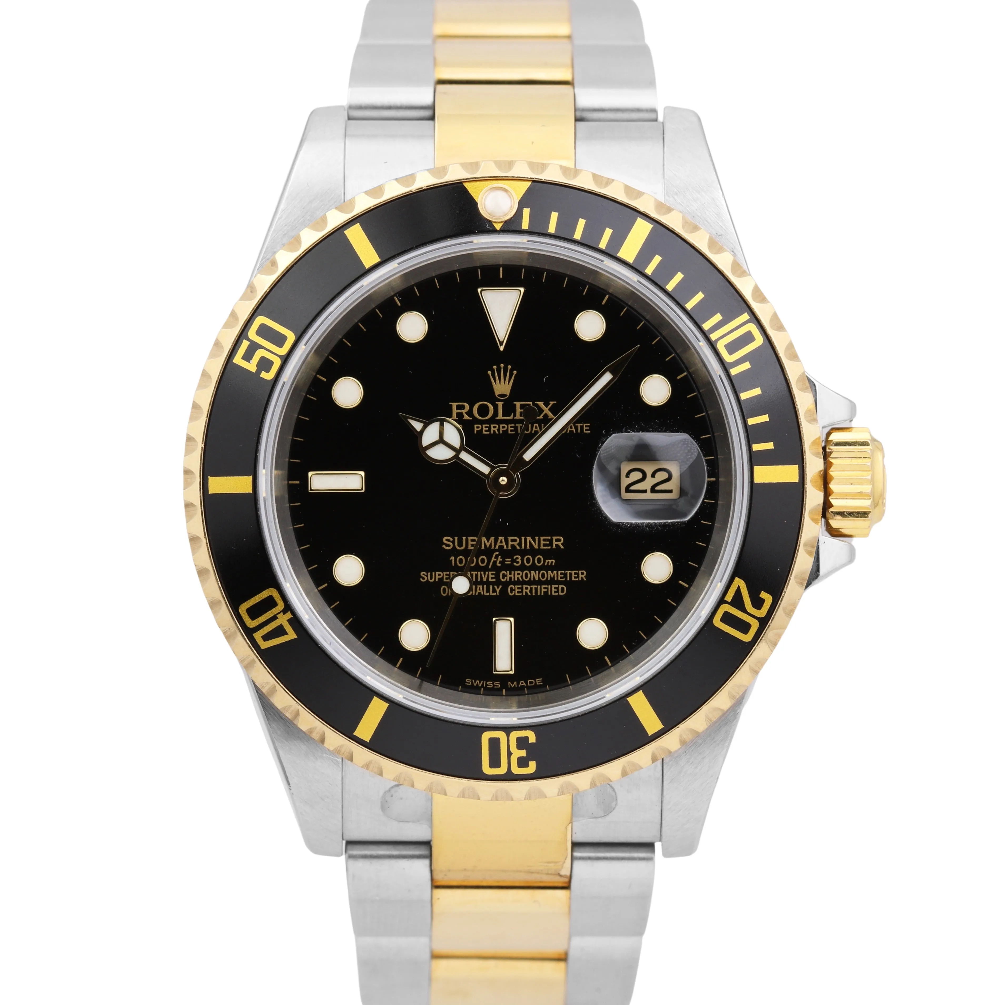 UNPOLISHED Rolex Submariner Two-Tone Gold Black NO HOLES 40mm 16613 LN Watch
