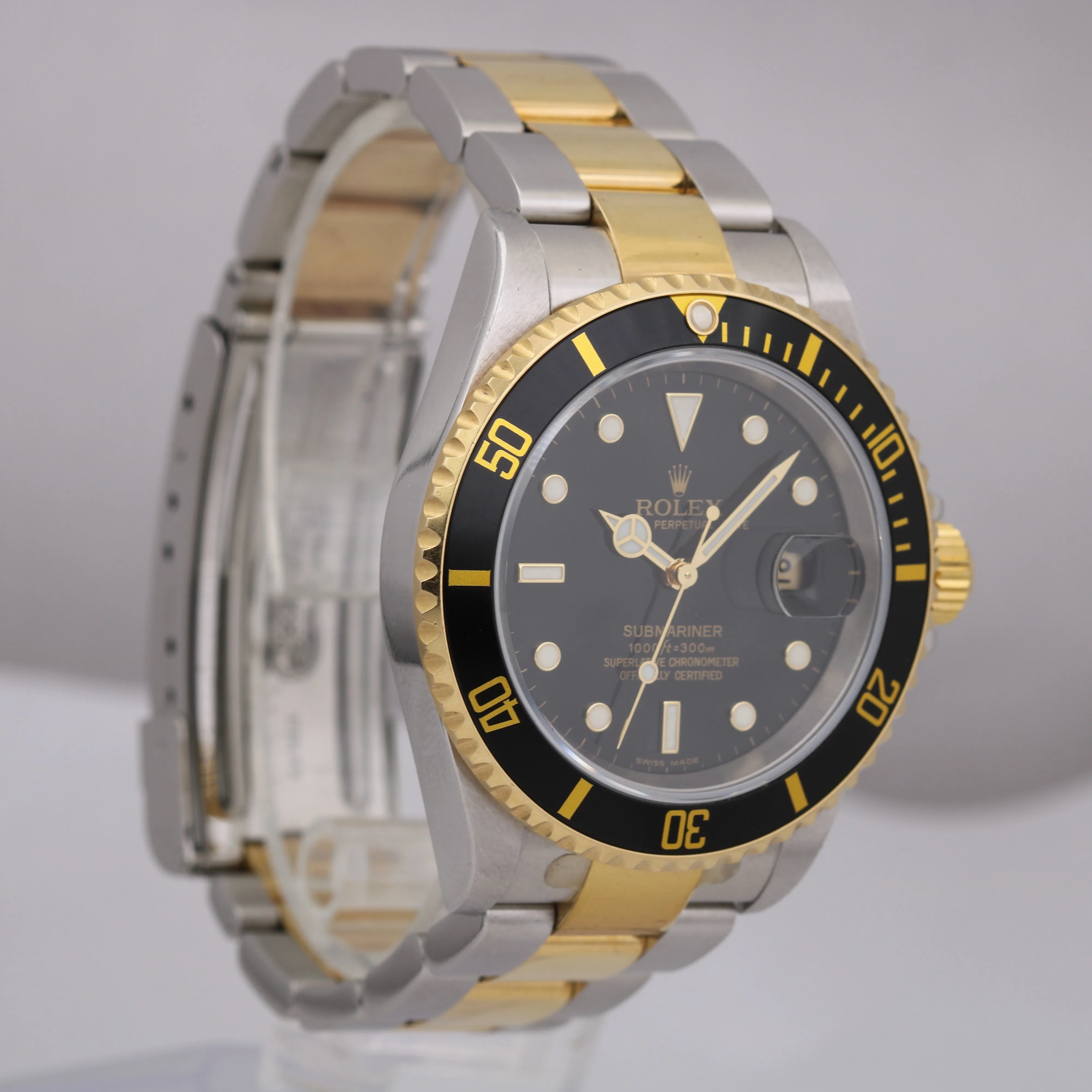 UNPOLISHED Rolex Submariner Two-Tone Gold Black NO HOLES 40mm 16613 LN Watch