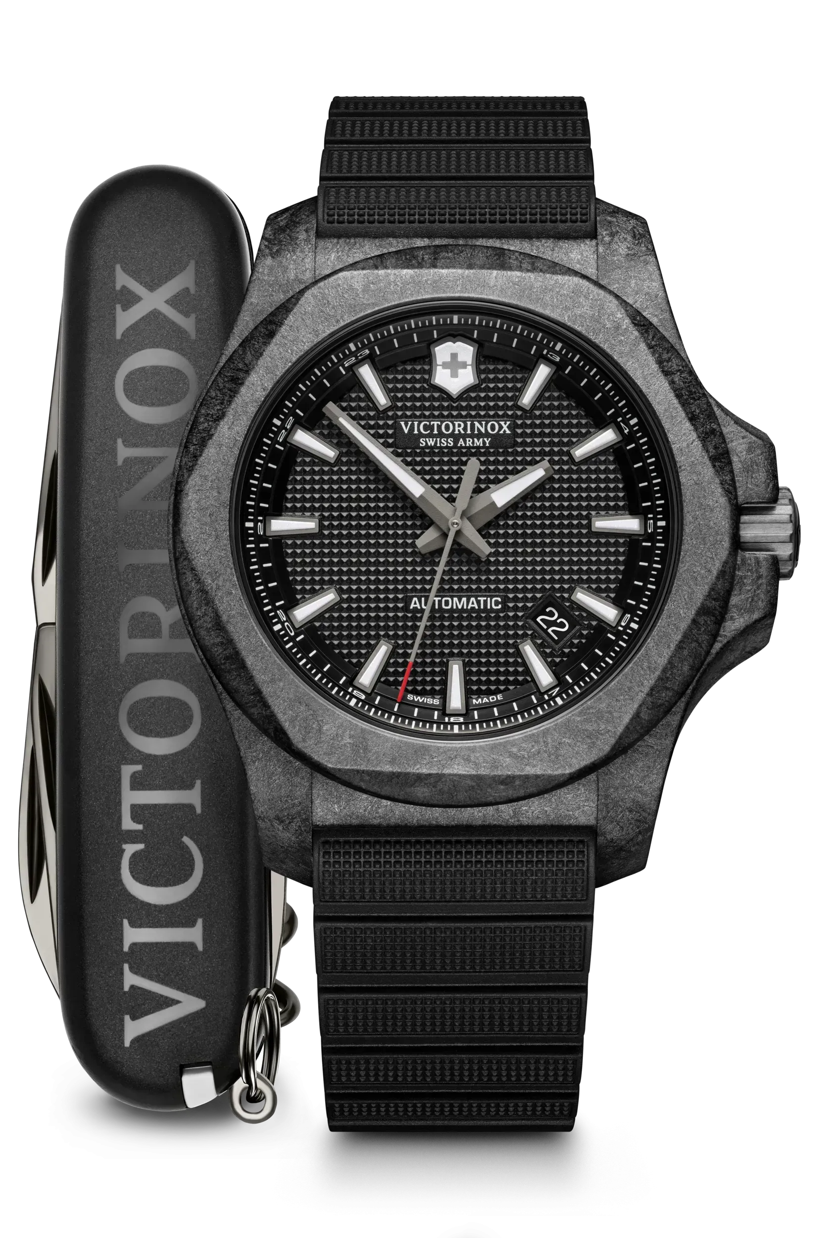 Victorinox I.N.O.X. Carbon Mechanical 43 black Dial black Case Black Rubber Strap Watch