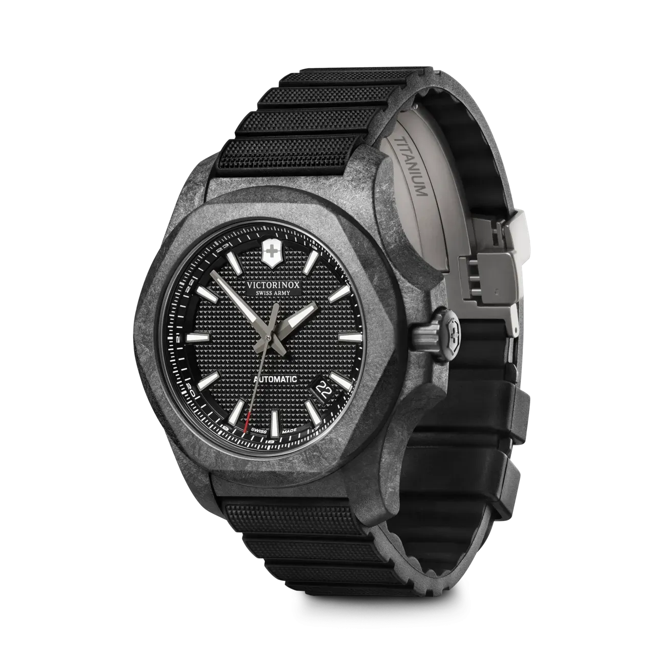 Victorinox I.N.O.X. Carbon Mechanical 43 black Dial black Case Black Rubber Strap Watch