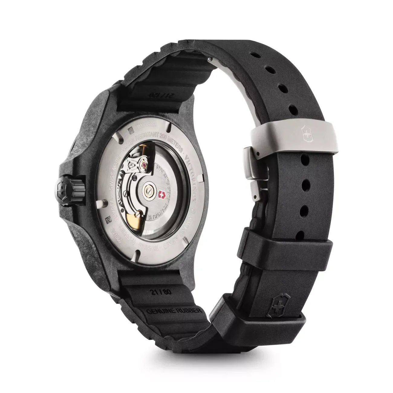 Victorinox I.N.O.X. Carbon Mechanical 43 black Dial black Case Black Rubber Strap Watch