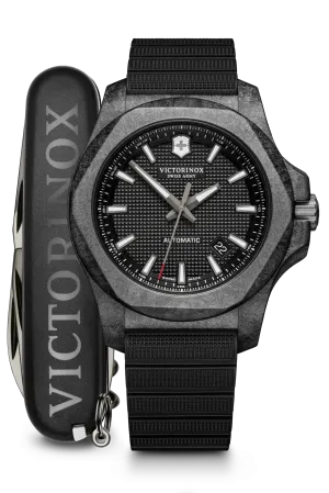 Victorinox I.N.O.X. Carbon Mechanical 43 black Dial black Case Black Rubber Strap Watch