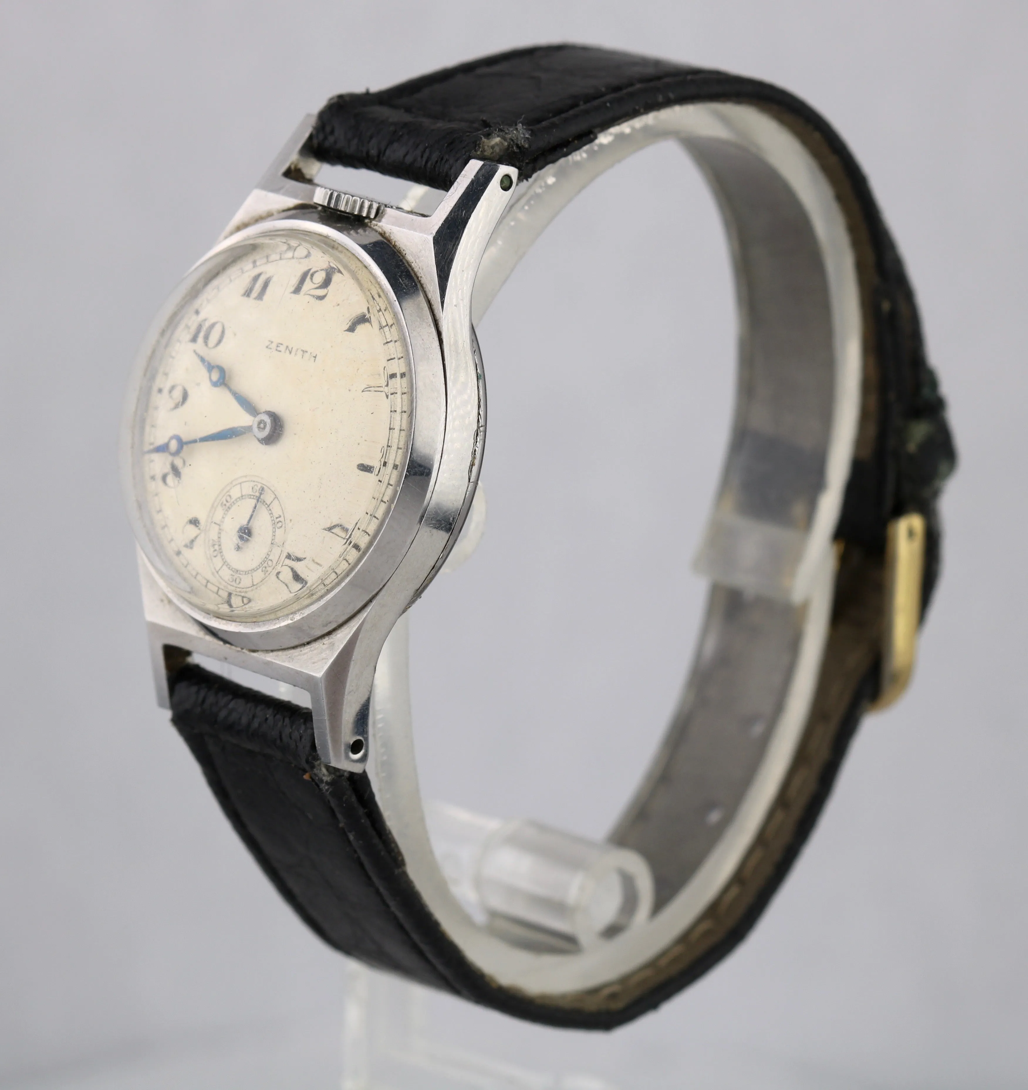 Vintage 1930s Zenith Top-Wind Tonneau Stainless Steel Silver 29mm Manual Watch