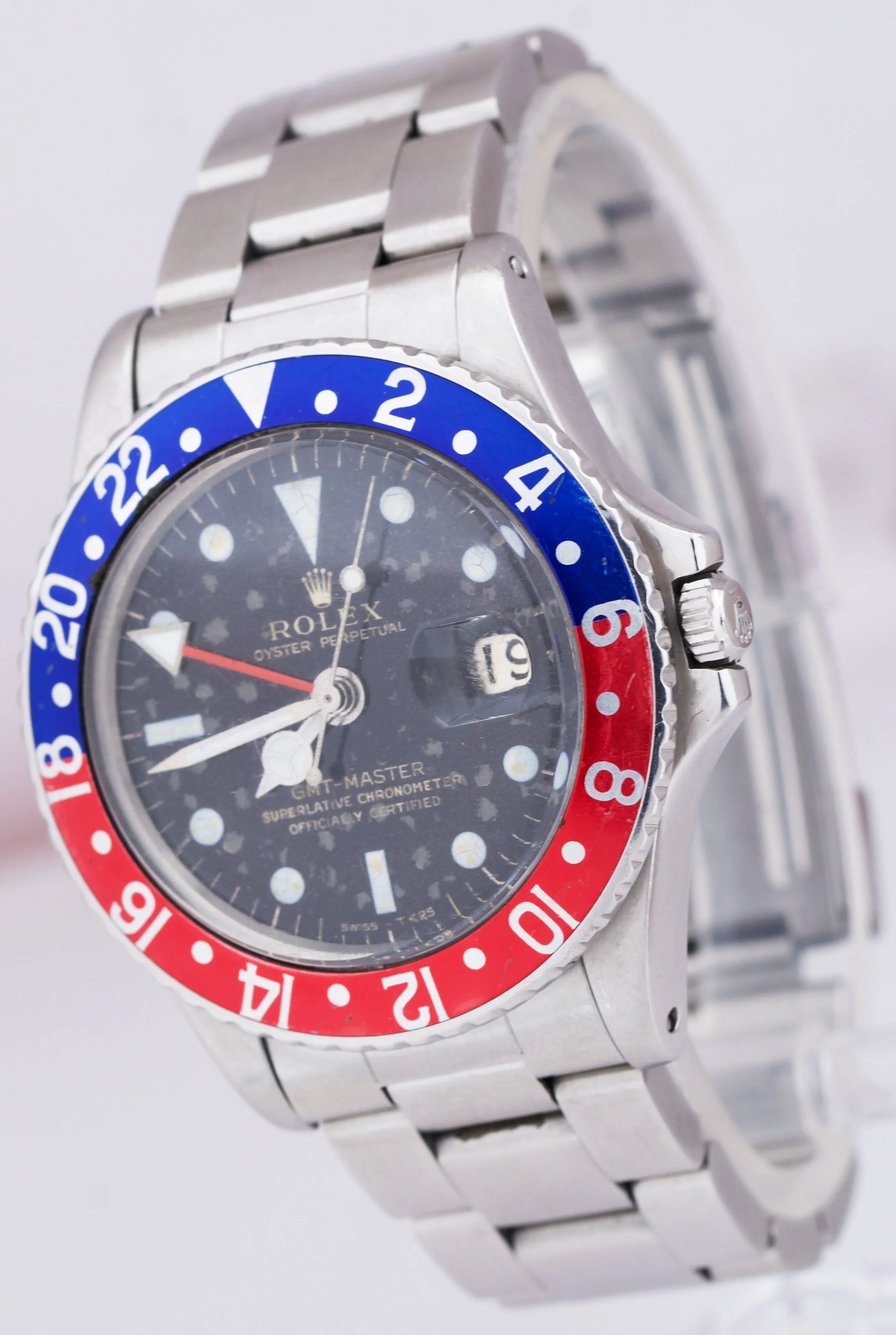 Vintage 1966 Rolex GMT-Master PEPSI Blue / Red Stainless GILT DIAL Watch 1675
