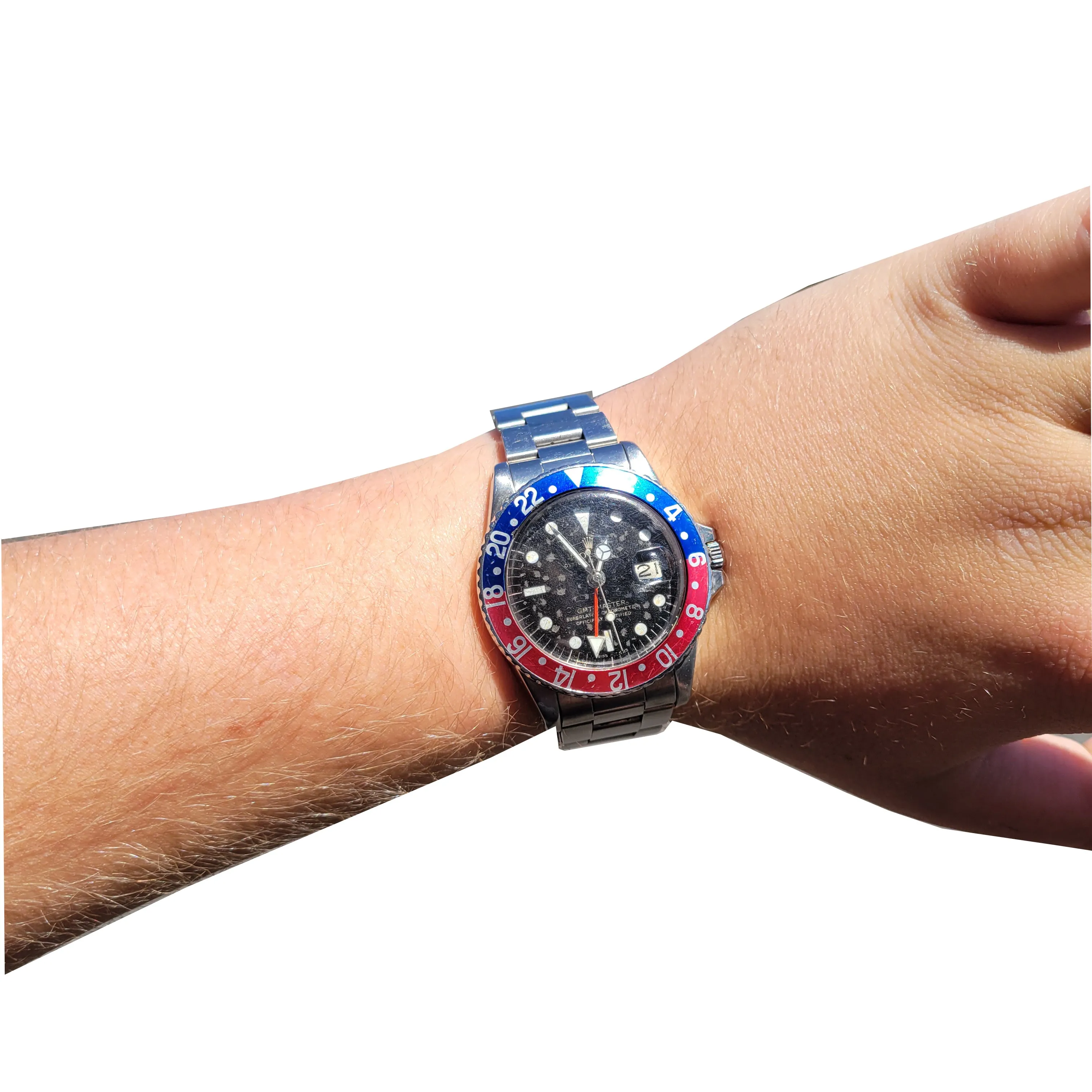 Vintage 1966 Rolex GMT-Master PEPSI Blue / Red Stainless GILT DIAL Watch 1675