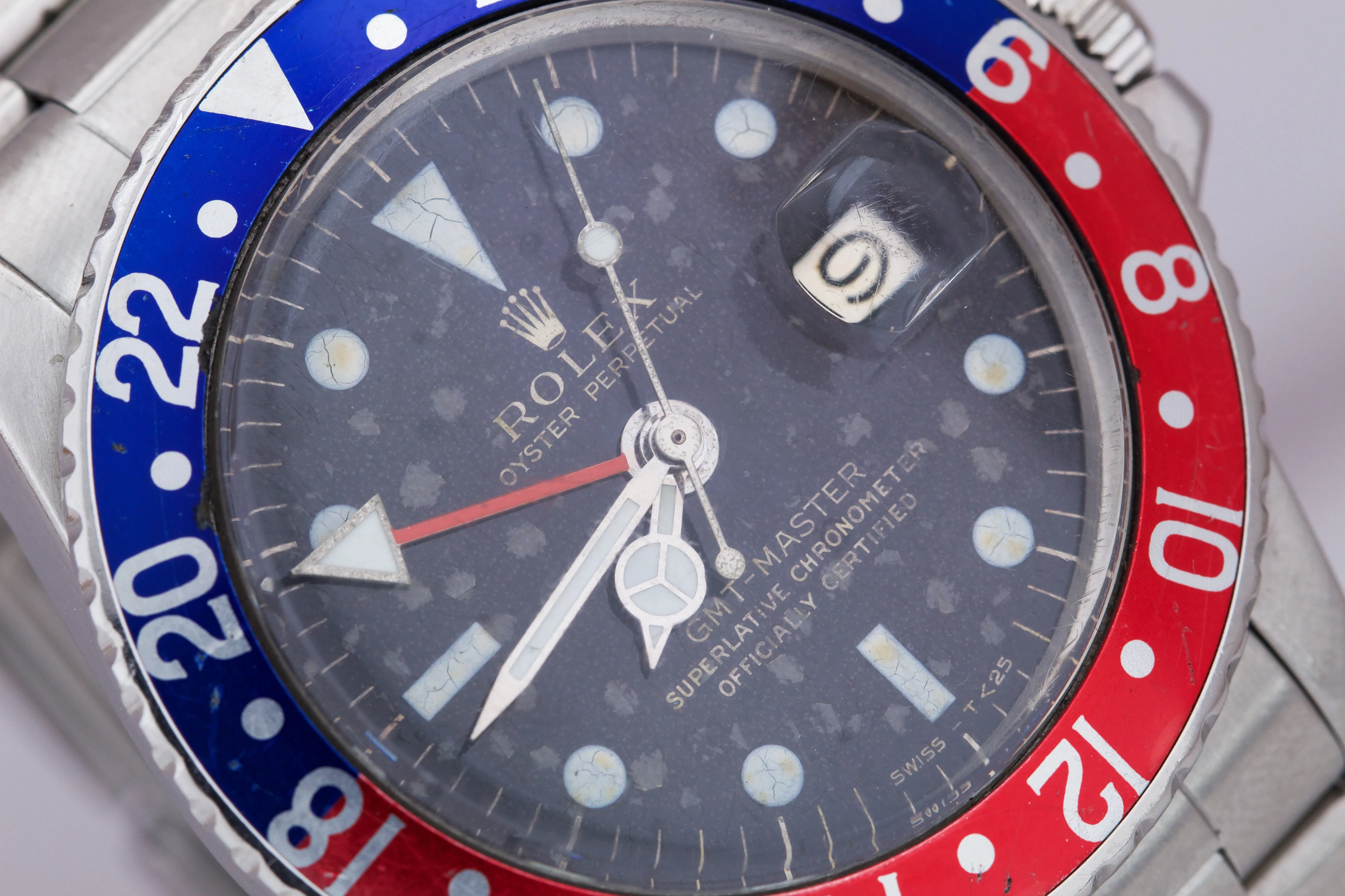 Vintage 1966 Rolex GMT-Master PEPSI Blue / Red Stainless GILT DIAL Watch 1675