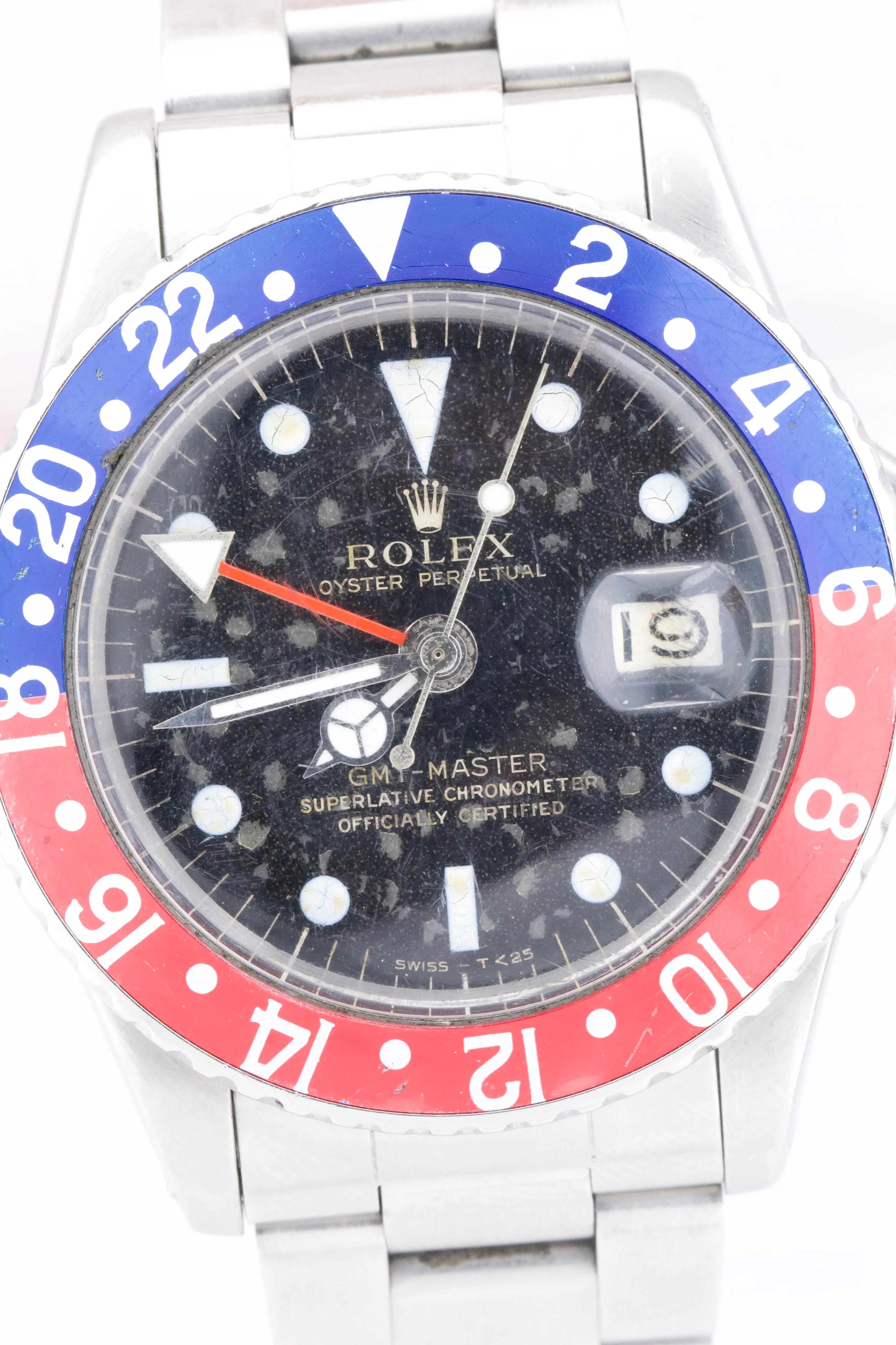 Vintage 1966 Rolex GMT-Master PEPSI Blue / Red Stainless GILT DIAL Watch 1675
