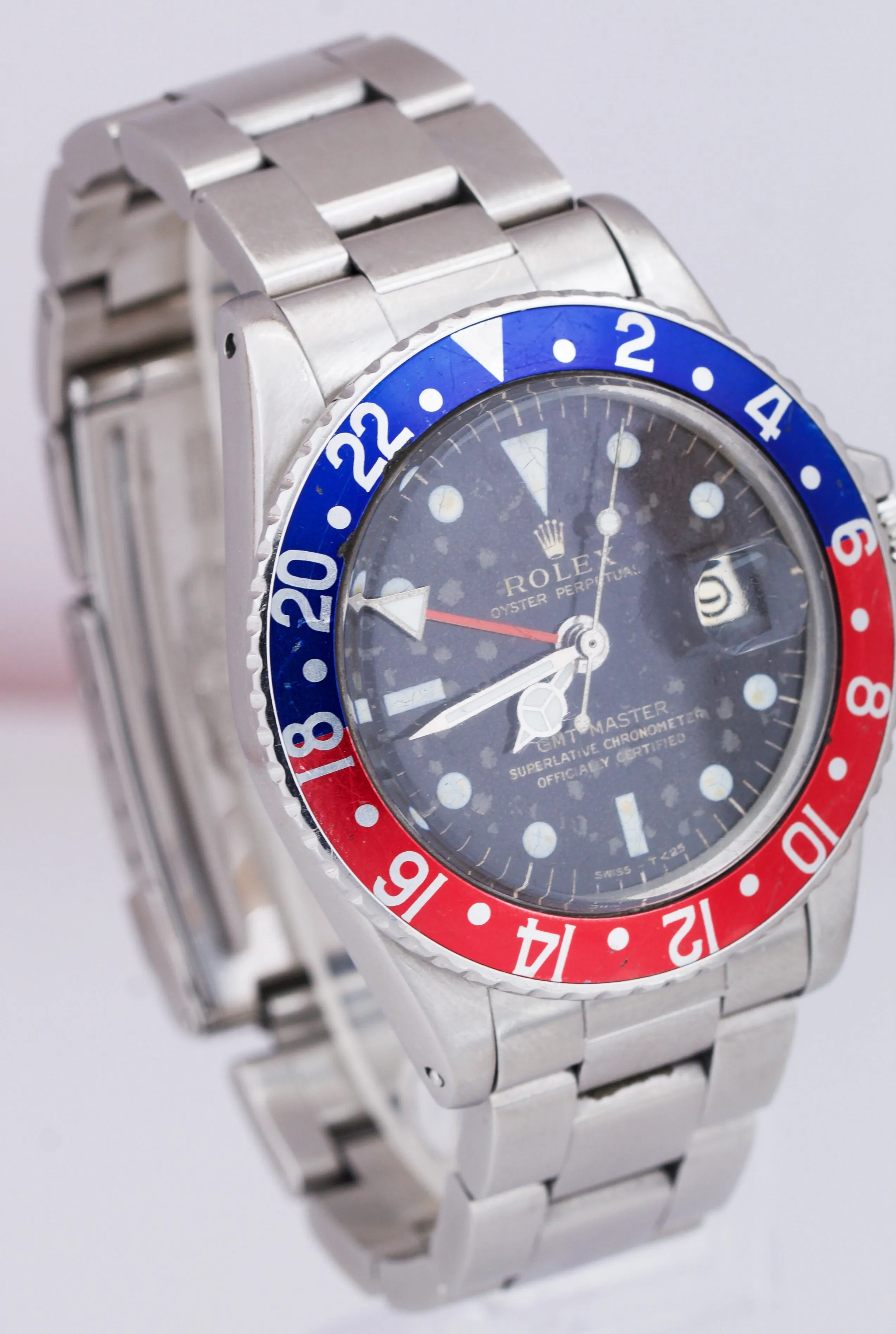 Vintage 1966 Rolex GMT-Master PEPSI Blue / Red Stainless GILT DIAL Watch 1675