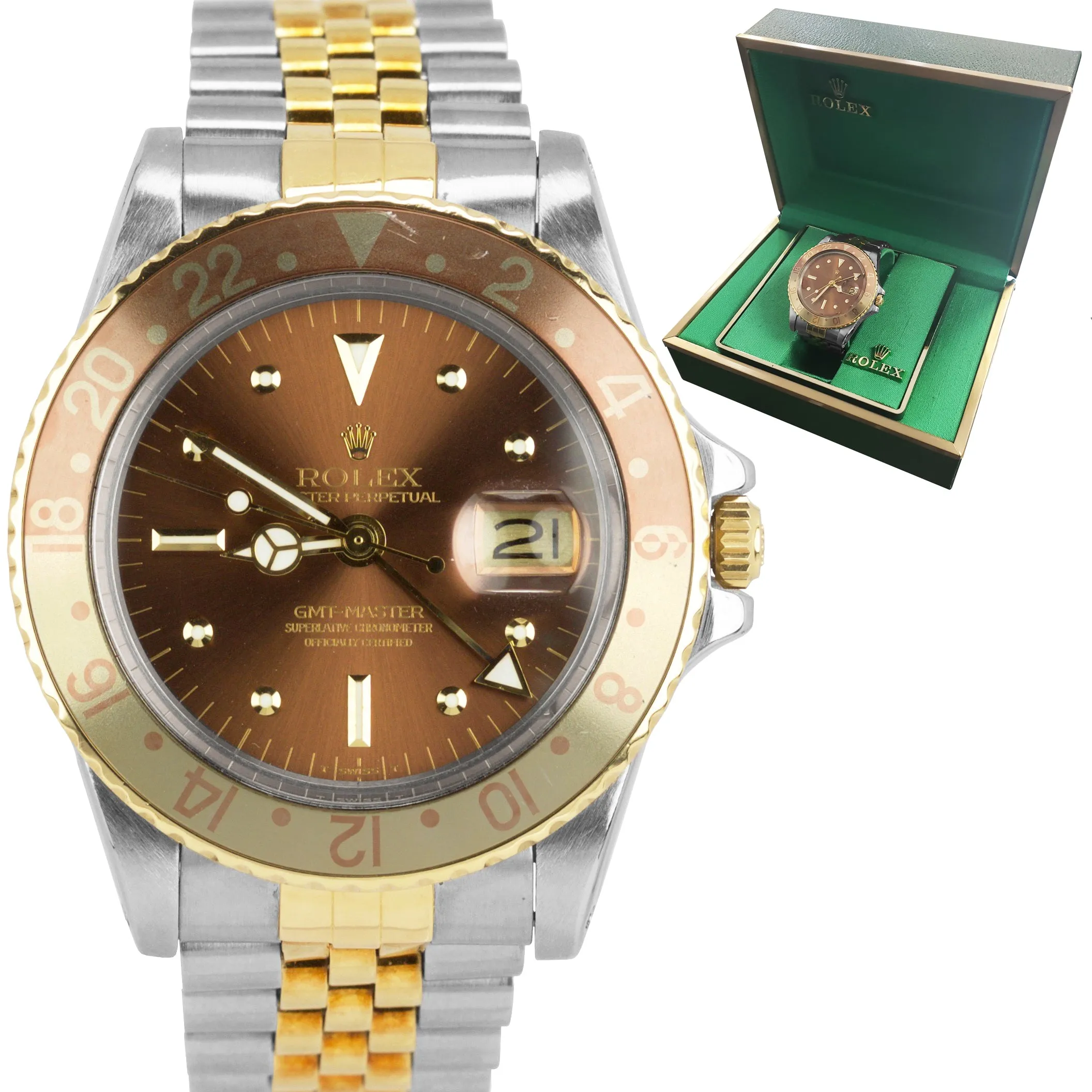 Vintage 1979 Rolex GMT-Master Root Beer Nipple Dial 40mm Two-Tone Watch 1675