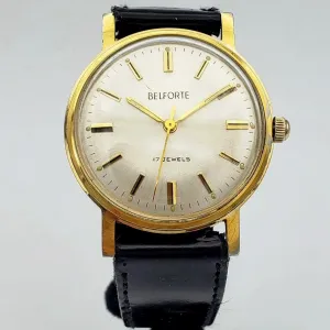 Vintage BELFORTE Wristwatch Luminous Indices and Hands Sunburst Dial 17 Jewels Watch