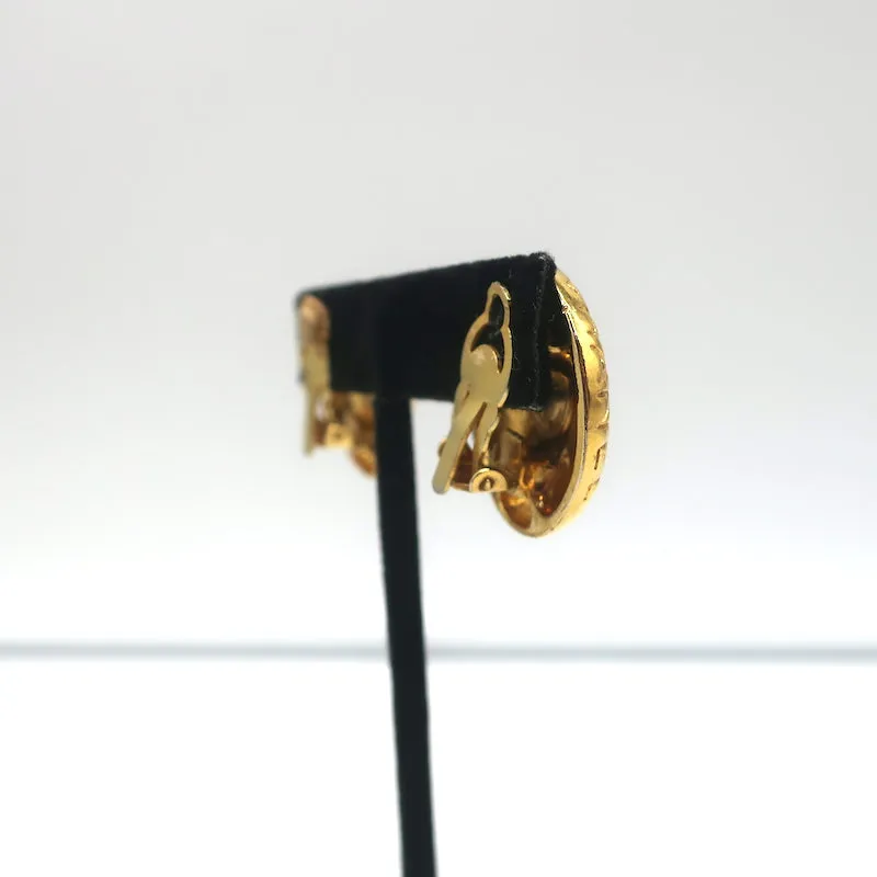 Vintage Chanel 1970s Madame Coco Round Clip-On Earrings Gold