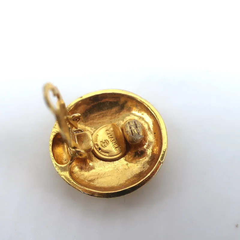 Vintage Chanel 1970s Madame Coco Round Clip-On Earrings Gold