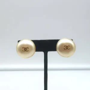 Vintage Chanel 1989 Faux Pearl CC Button Earrings