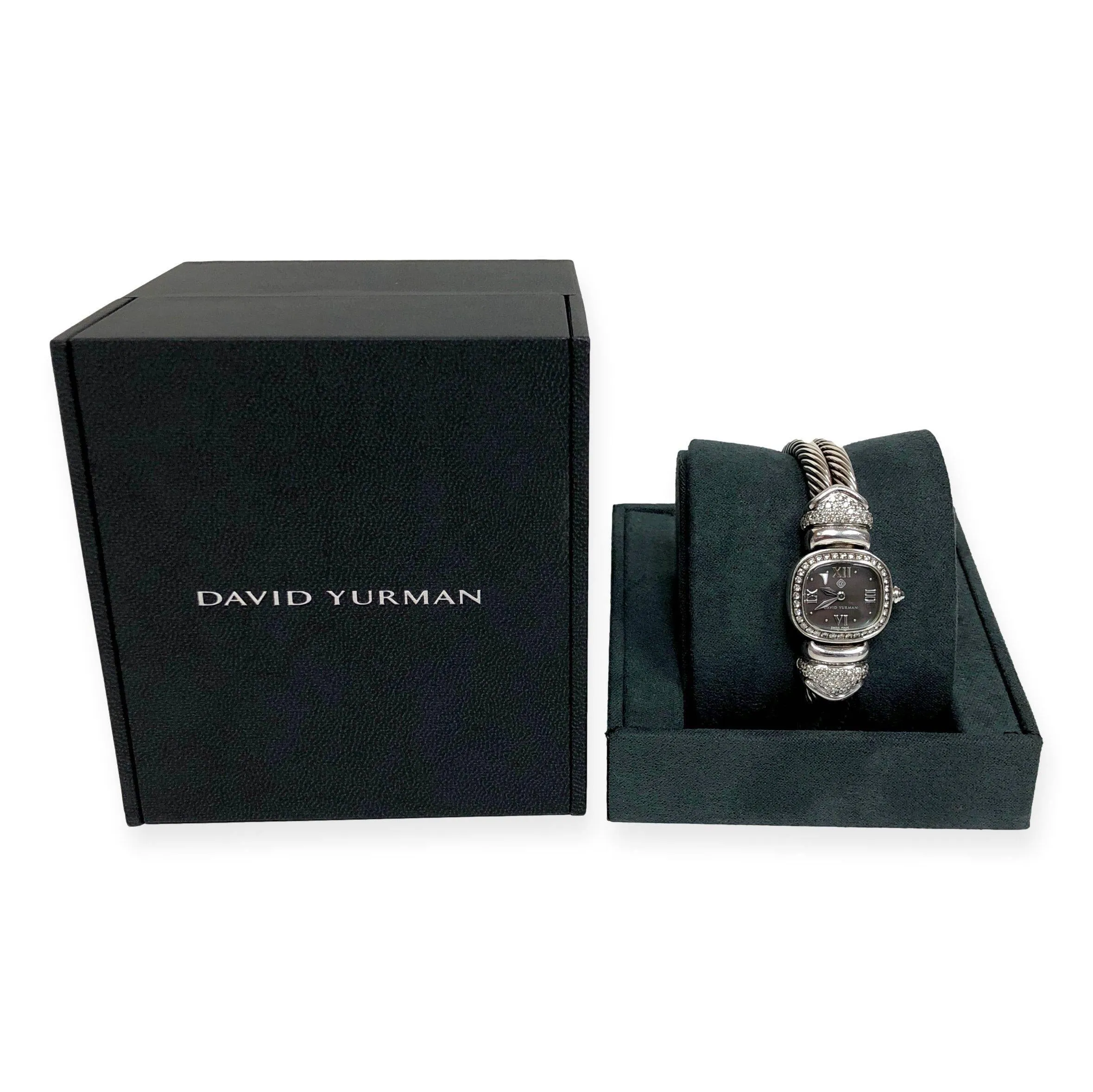 Vintage David Yurman Ladies Sterling Silver Diamond Wrist Cable Watch