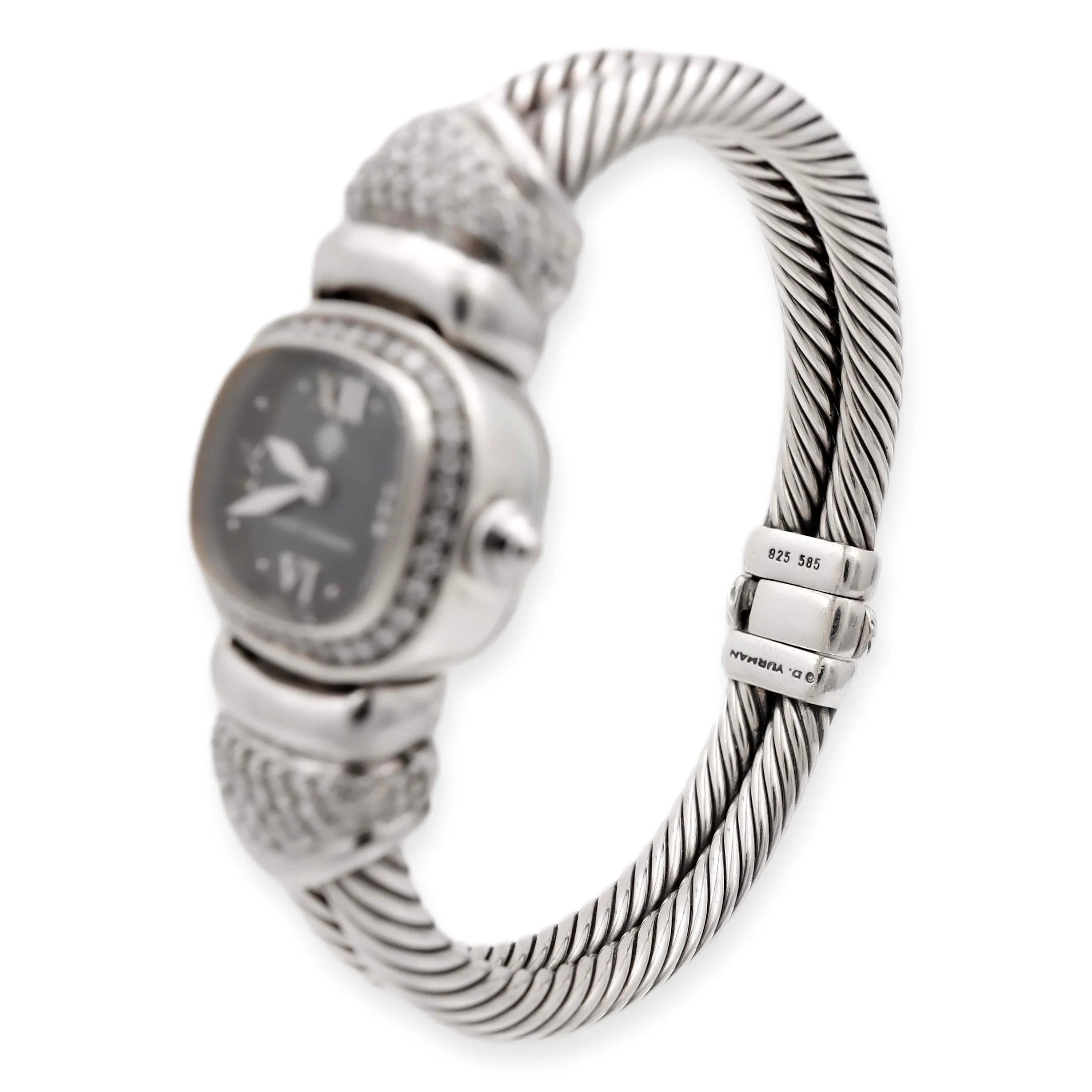 Vintage David Yurman Ladies Sterling Silver Diamond Wrist Cable Watch