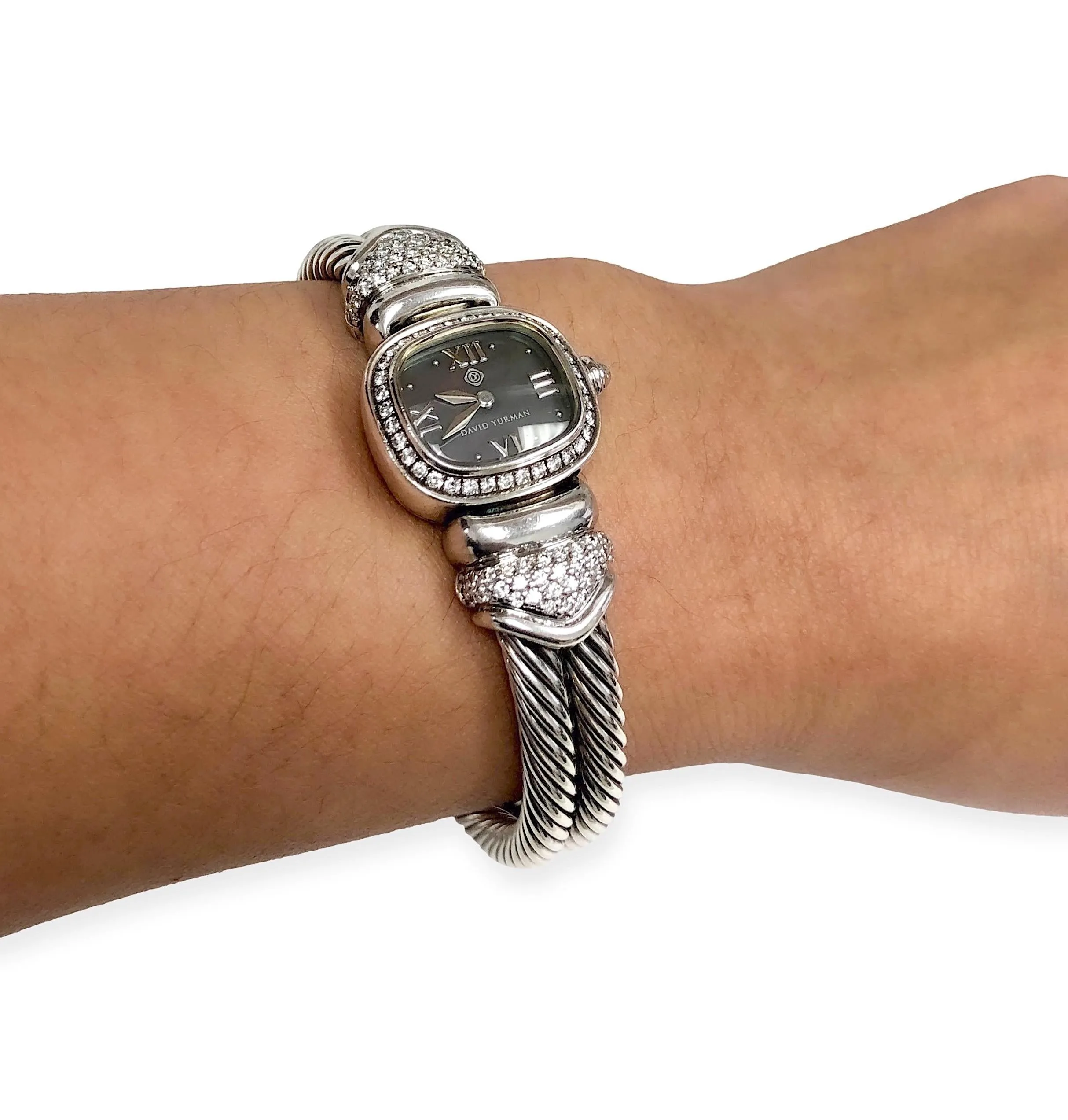 Vintage David Yurman Ladies Sterling Silver Diamond Wrist Cable Watch