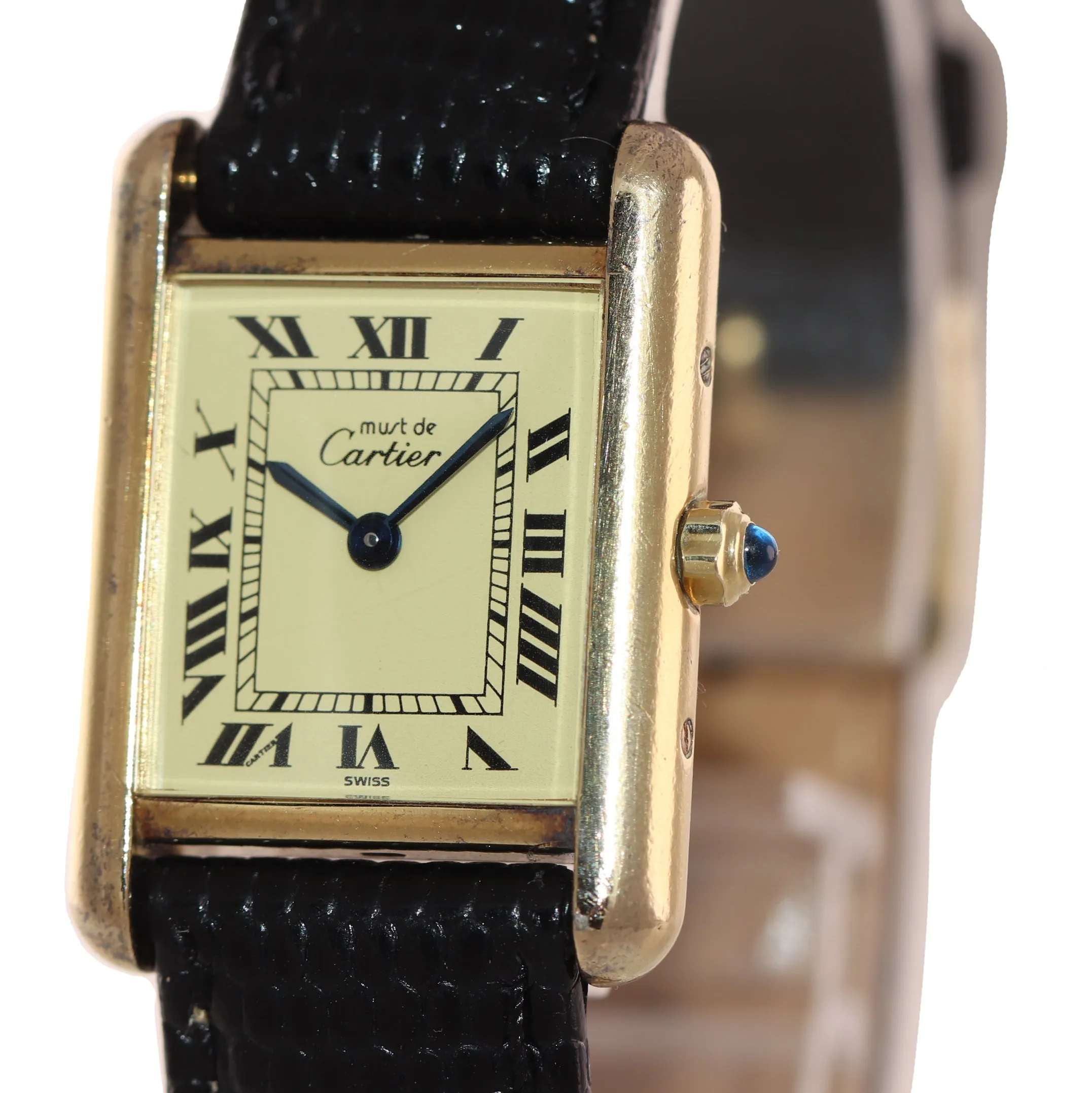 Vintage Must de Cartier Tank Vermeil Gold Silver Roman 21mm Quartz Watch