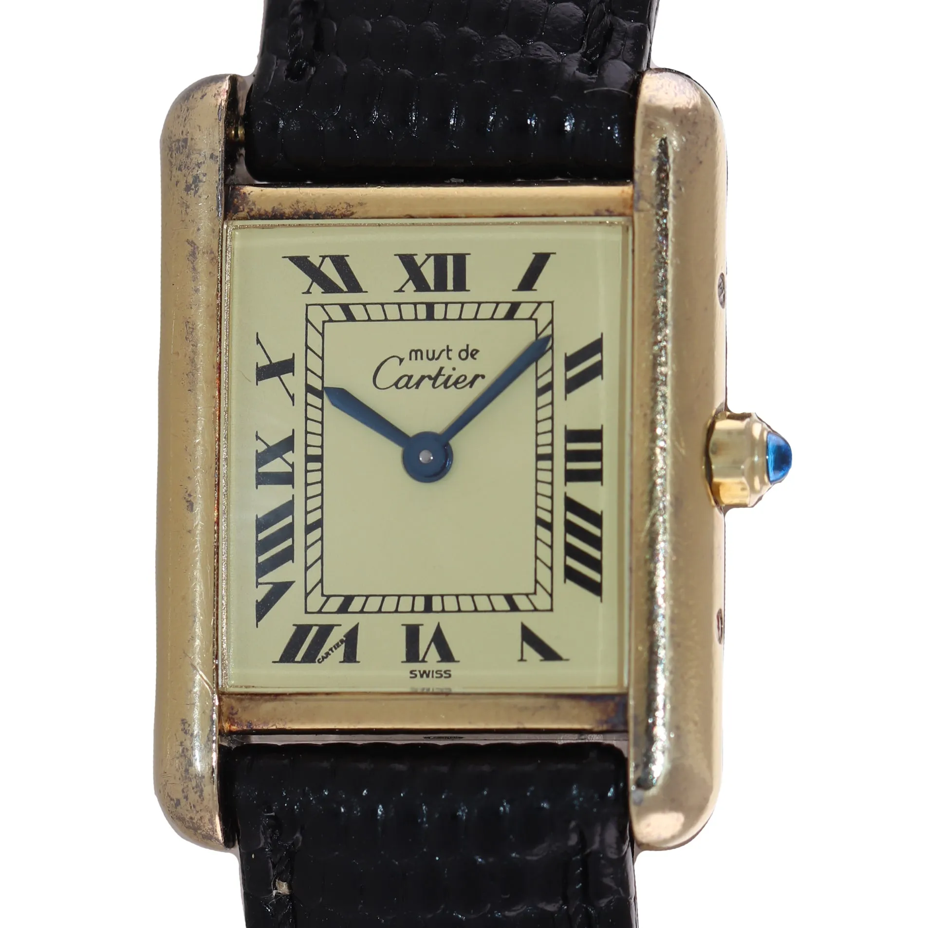 Vintage Must de Cartier Tank Vermeil Gold Silver Roman 21mm Quartz Watch