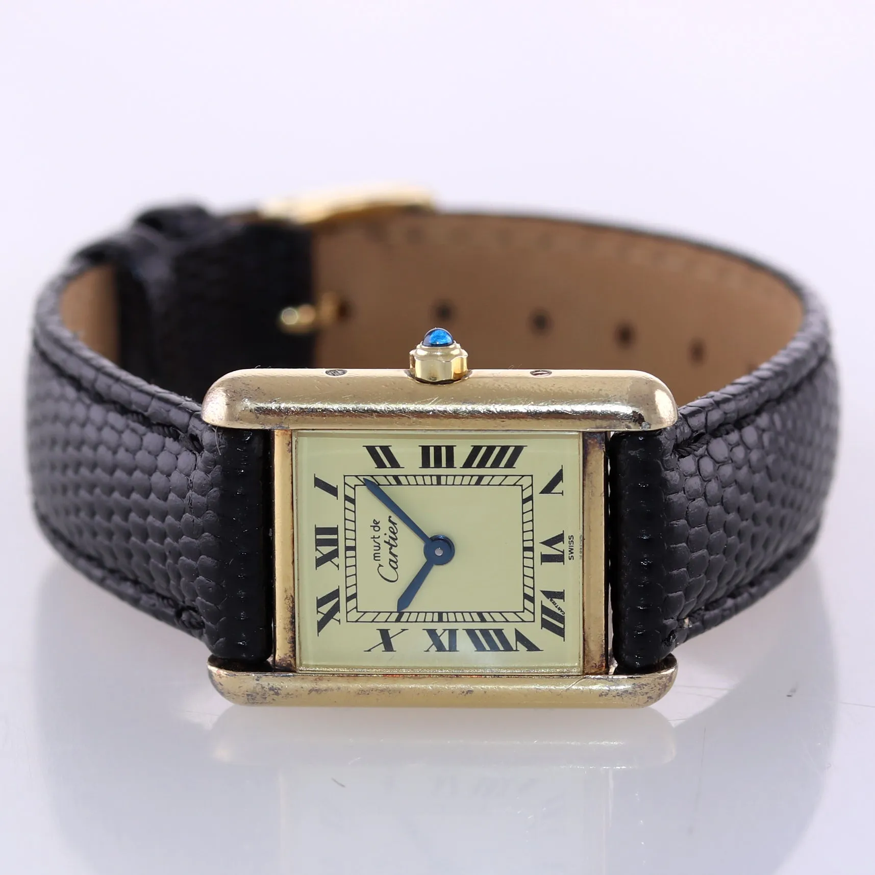 Vintage Must de Cartier Tank Vermeil Gold Silver Roman 21mm Quartz Watch