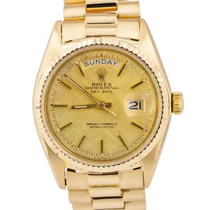 Vintage Rolex Day-Date President 36mm Champagne LINEN 18K Yellow Gold Watch 1803