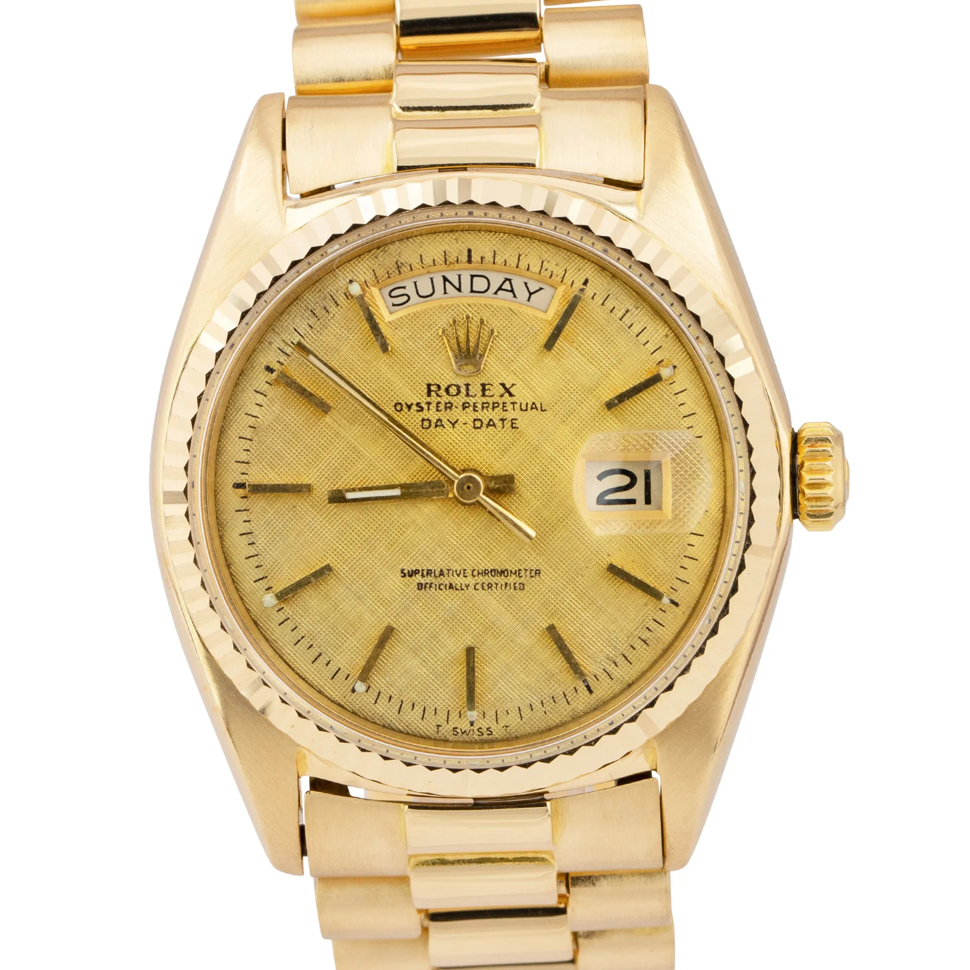 Vintage Rolex Day-Date President 36mm Champagne LINEN 18K Yellow Gold Watch 1803