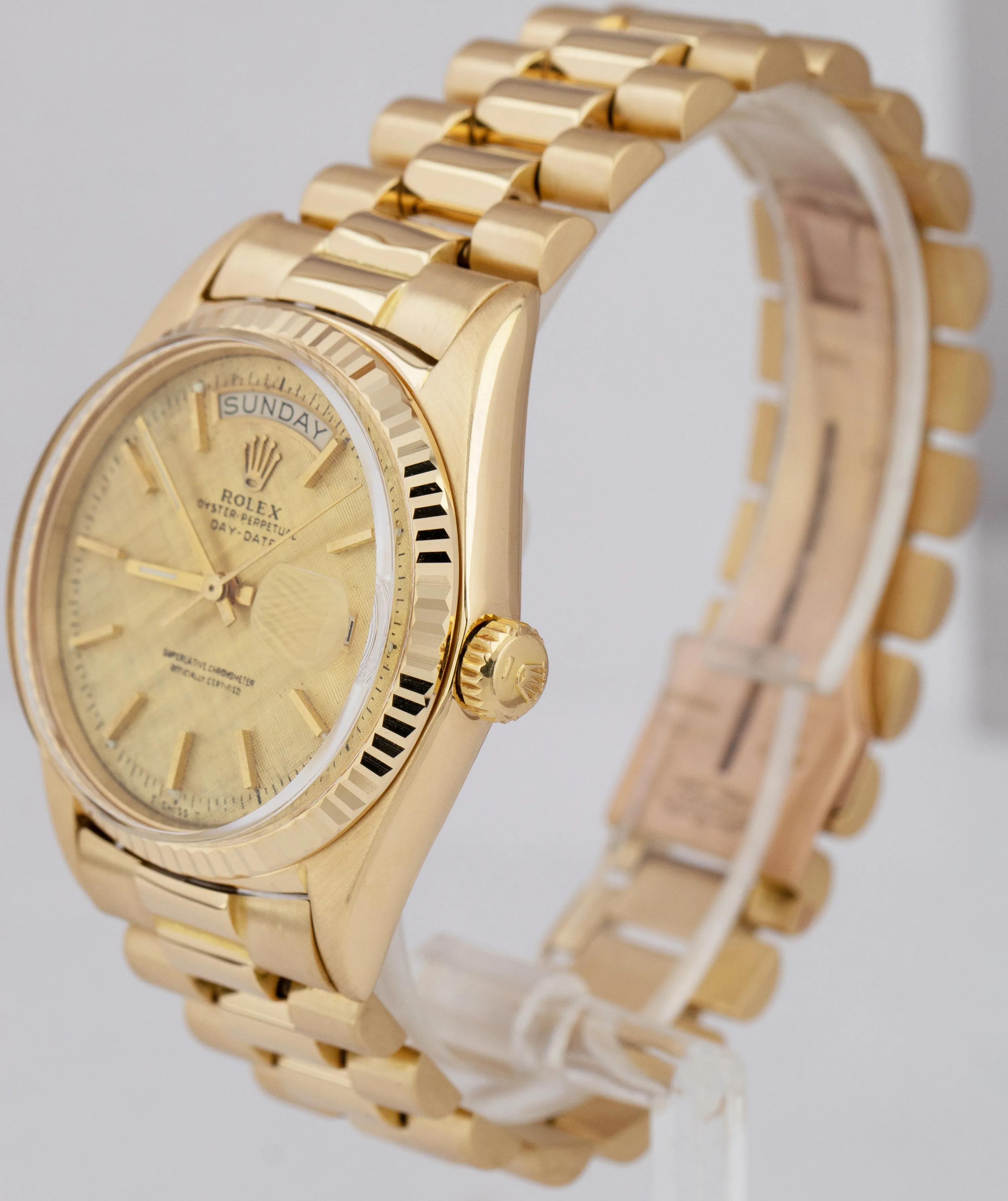 Vintage Rolex Day-Date President 36mm Champagne LINEN 18K Yellow Gold Watch 1803