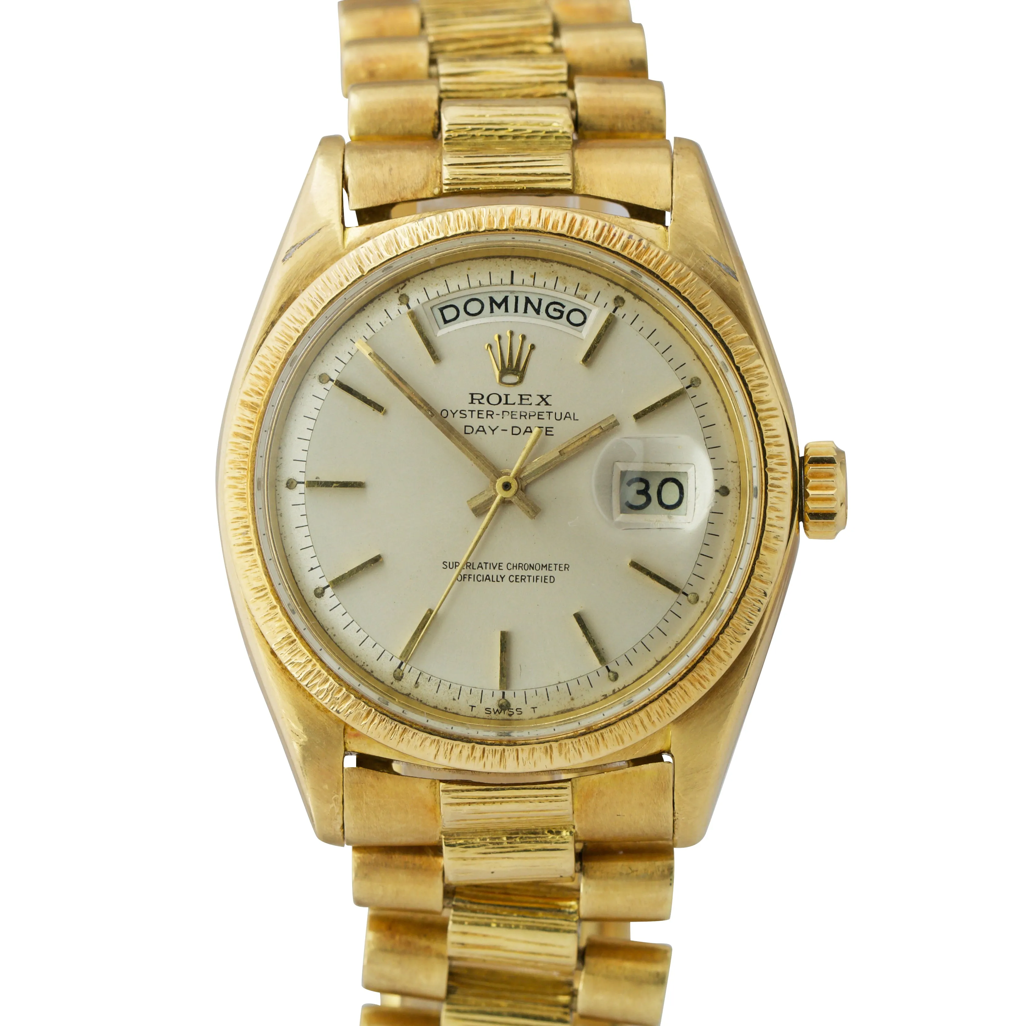 VINTAGE Rolex Day-Date President Silver PIE PAN 1807 36mm 18K Yellow Gold Watch