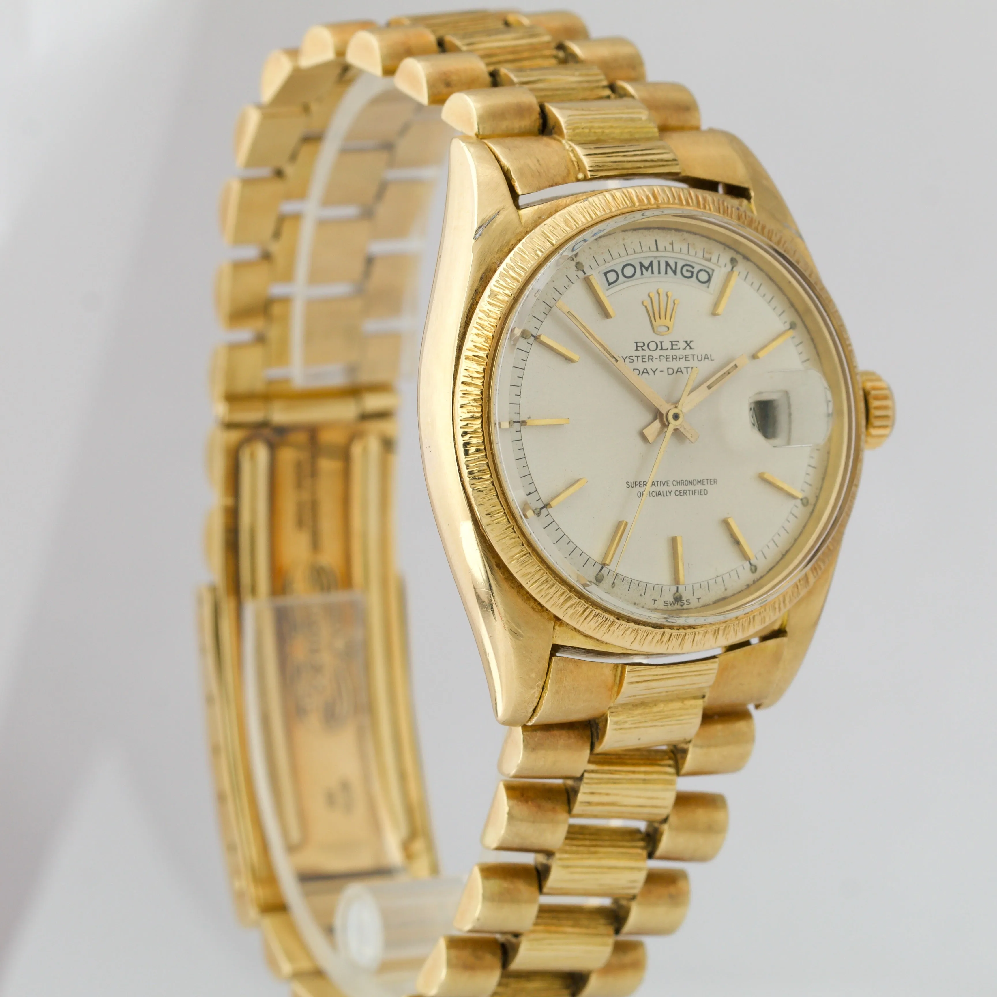 VINTAGE Rolex Day-Date President Silver PIE PAN 1807 36mm 18K Yellow Gold Watch