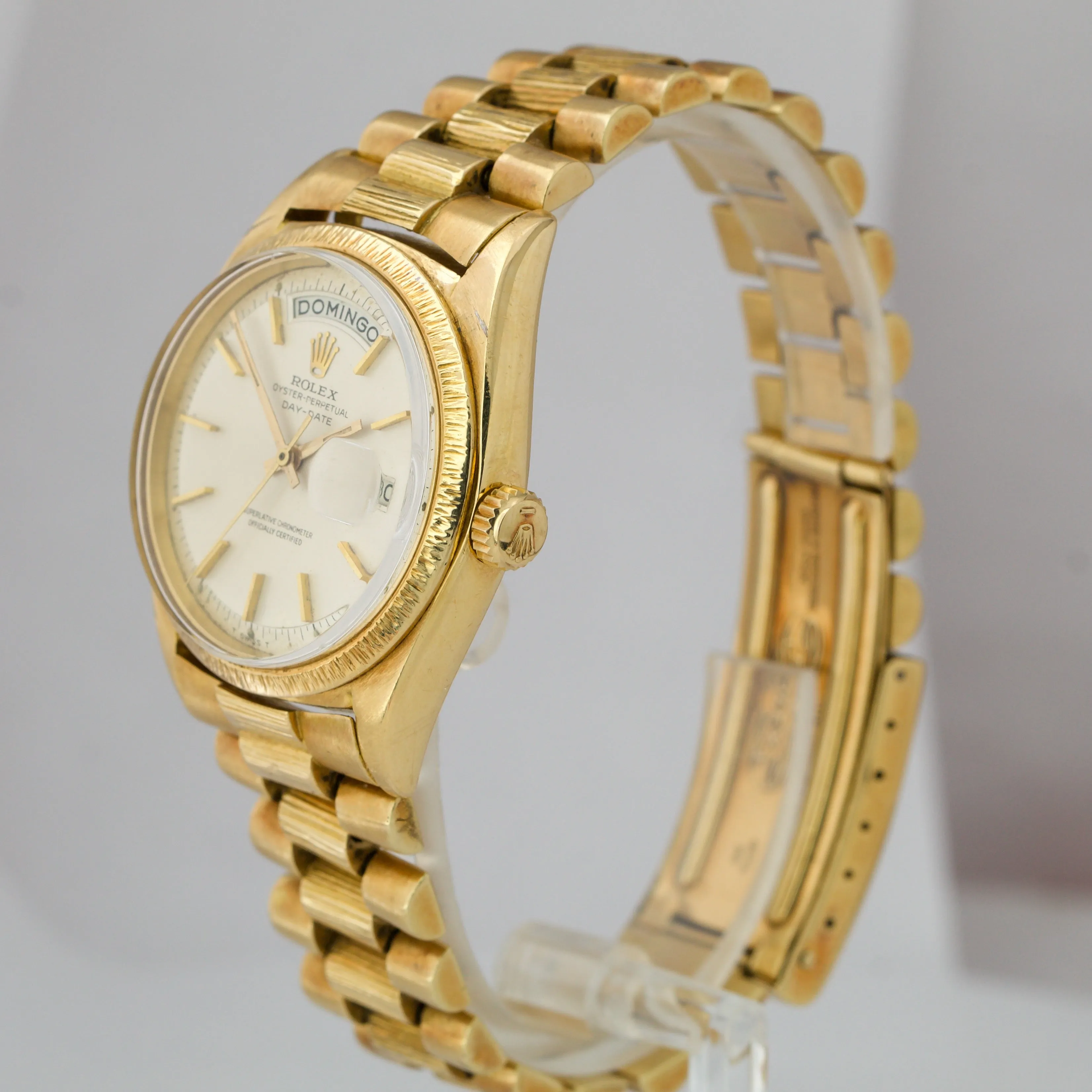 VINTAGE Rolex Day-Date President Silver PIE PAN 1807 36mm 18K Yellow Gold Watch