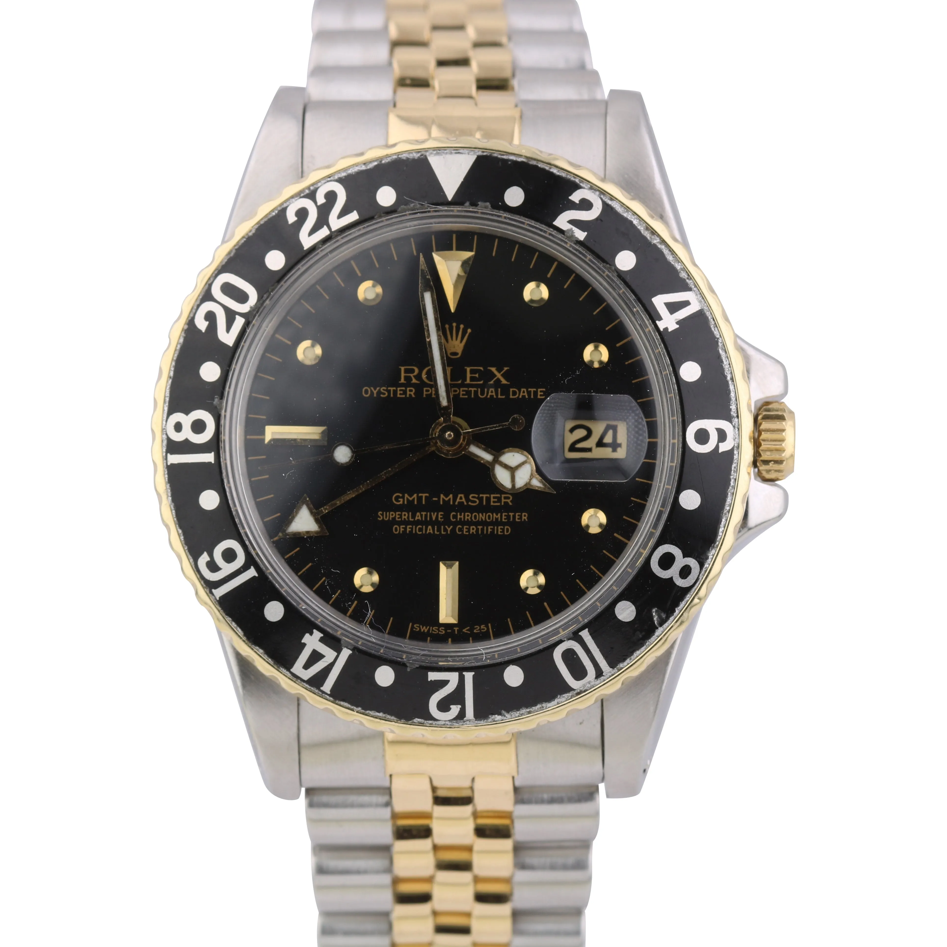 Vintage Rolex GMT-Master Black GLOSSY 16753 18K Two Tone Steel Jubilee Watch