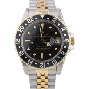 Vintage Rolex GMT-Master Black GLOSSY 16753 18K Two Tone Steel Jubilee Watch