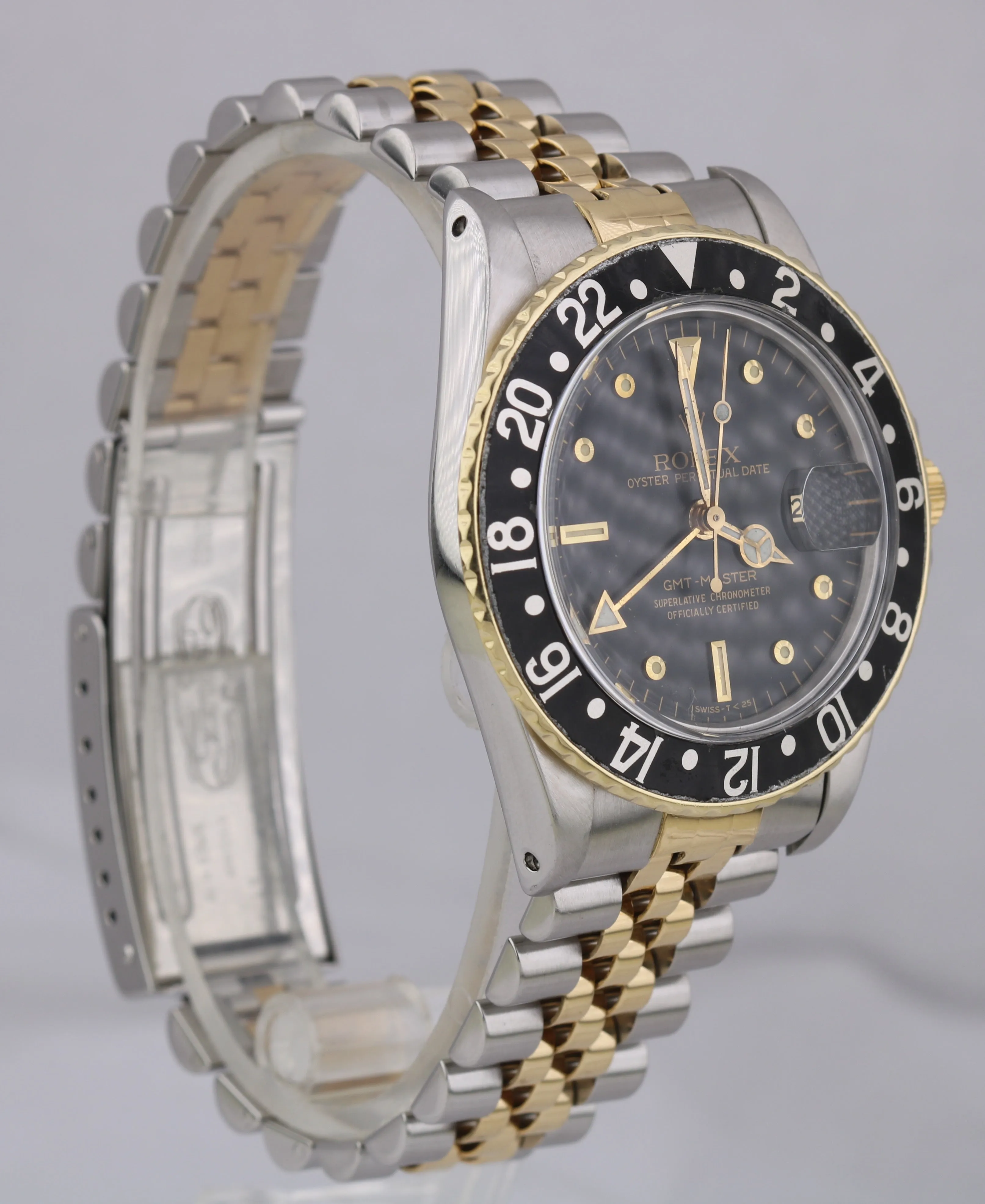 Vintage Rolex GMT-Master Black GLOSSY 16753 18K Two Tone Steel Jubilee Watch