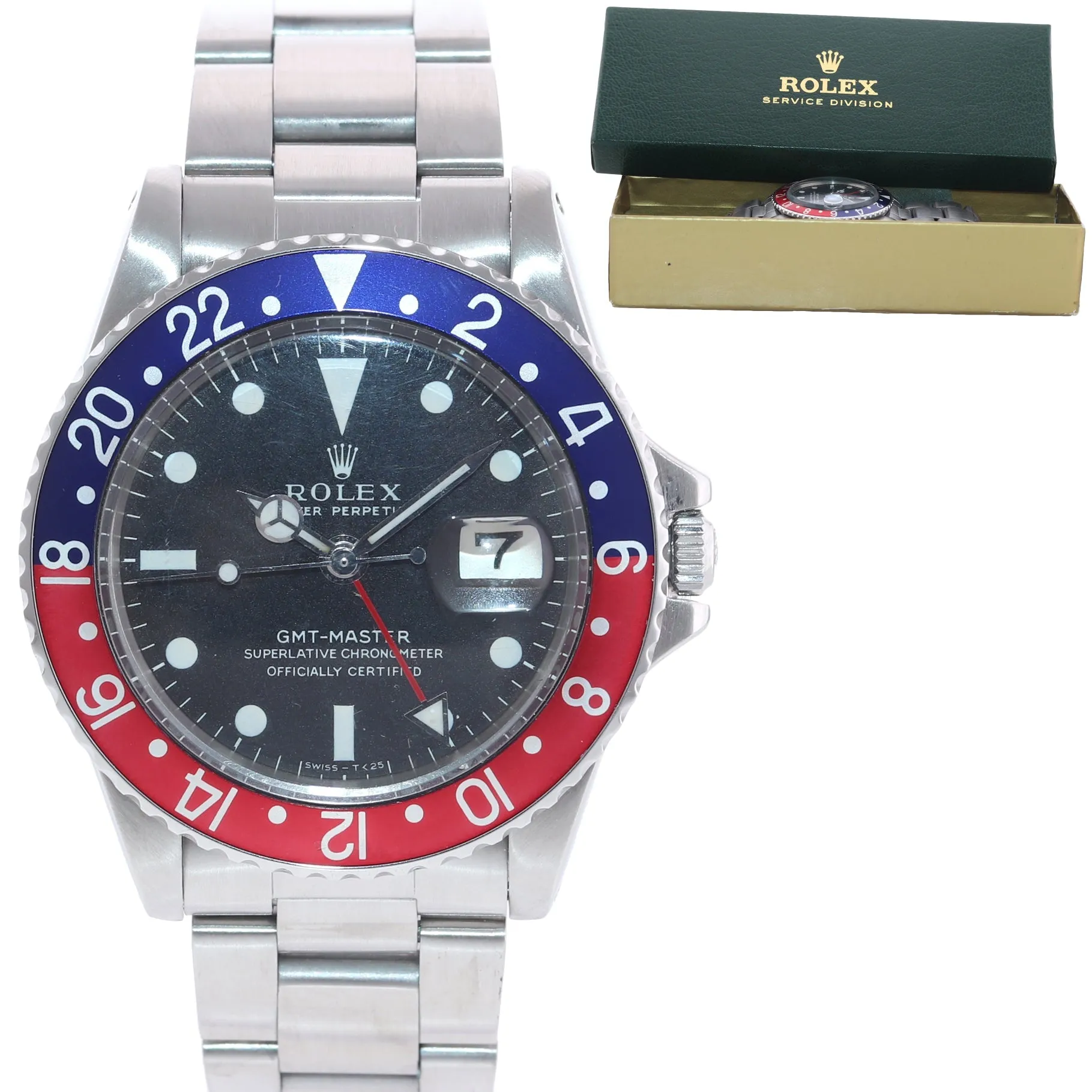 VTG 1969 Rolex GMT-Master Pepsi Blue Red Matte Dial 1675 Steel Watch