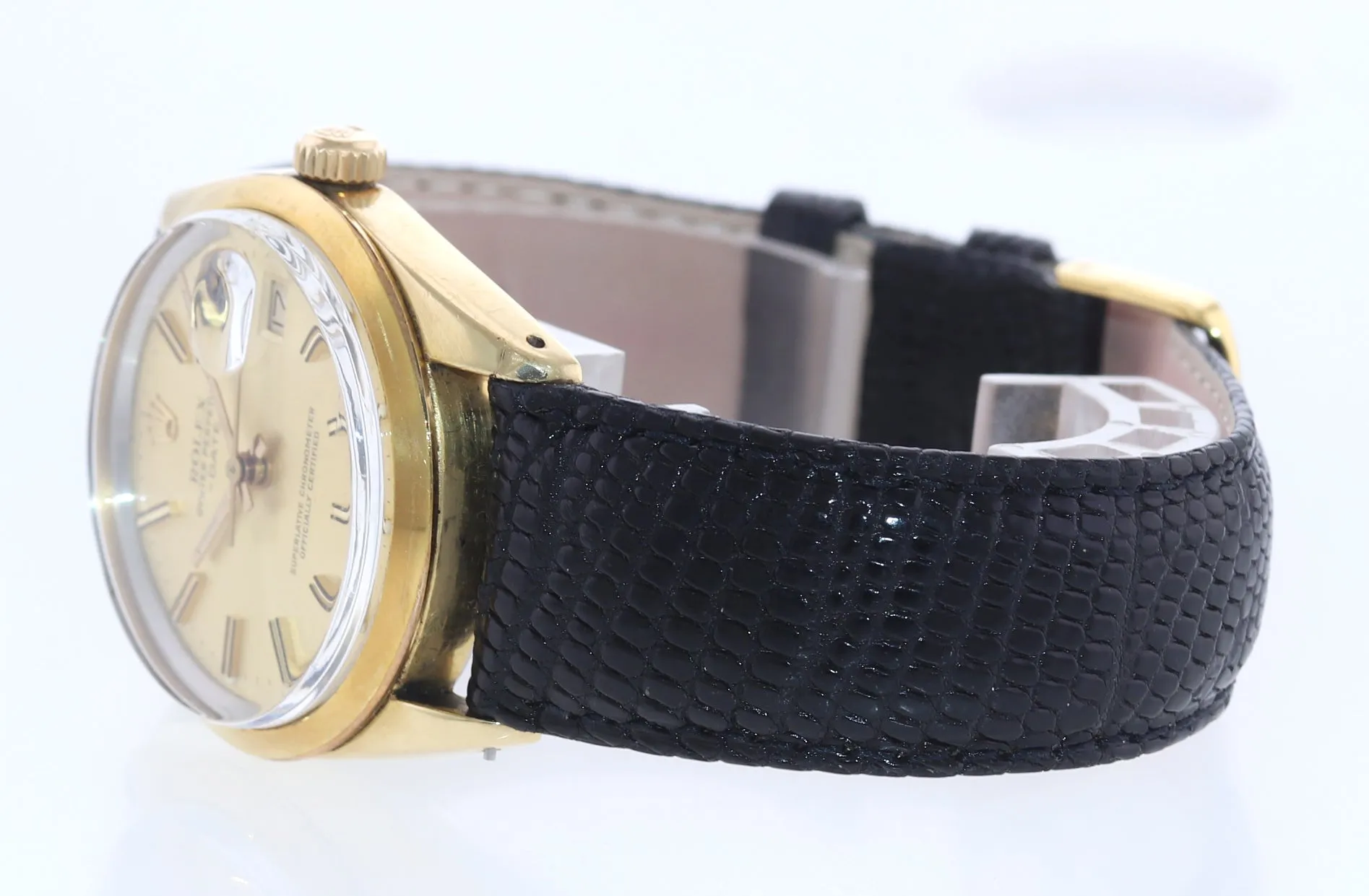 VTG Rolex Date Gold Shell 15505 34mm Champagne Stick Oyster Perpetual Watch