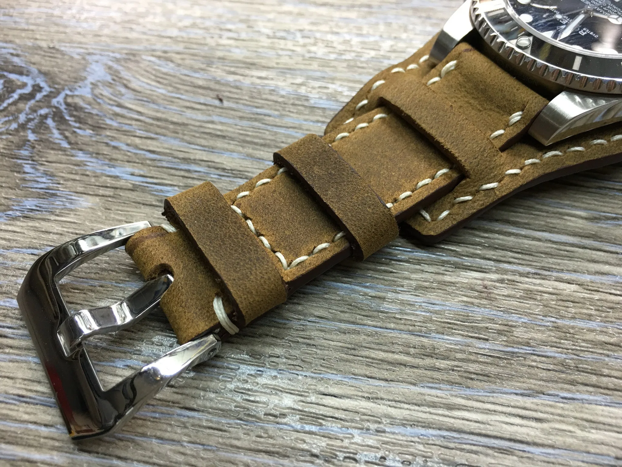Watch Strap 20mm, Brown Leather Watch Bands 19mm Bund Straps Style, Leather Cuff Watches Handmade