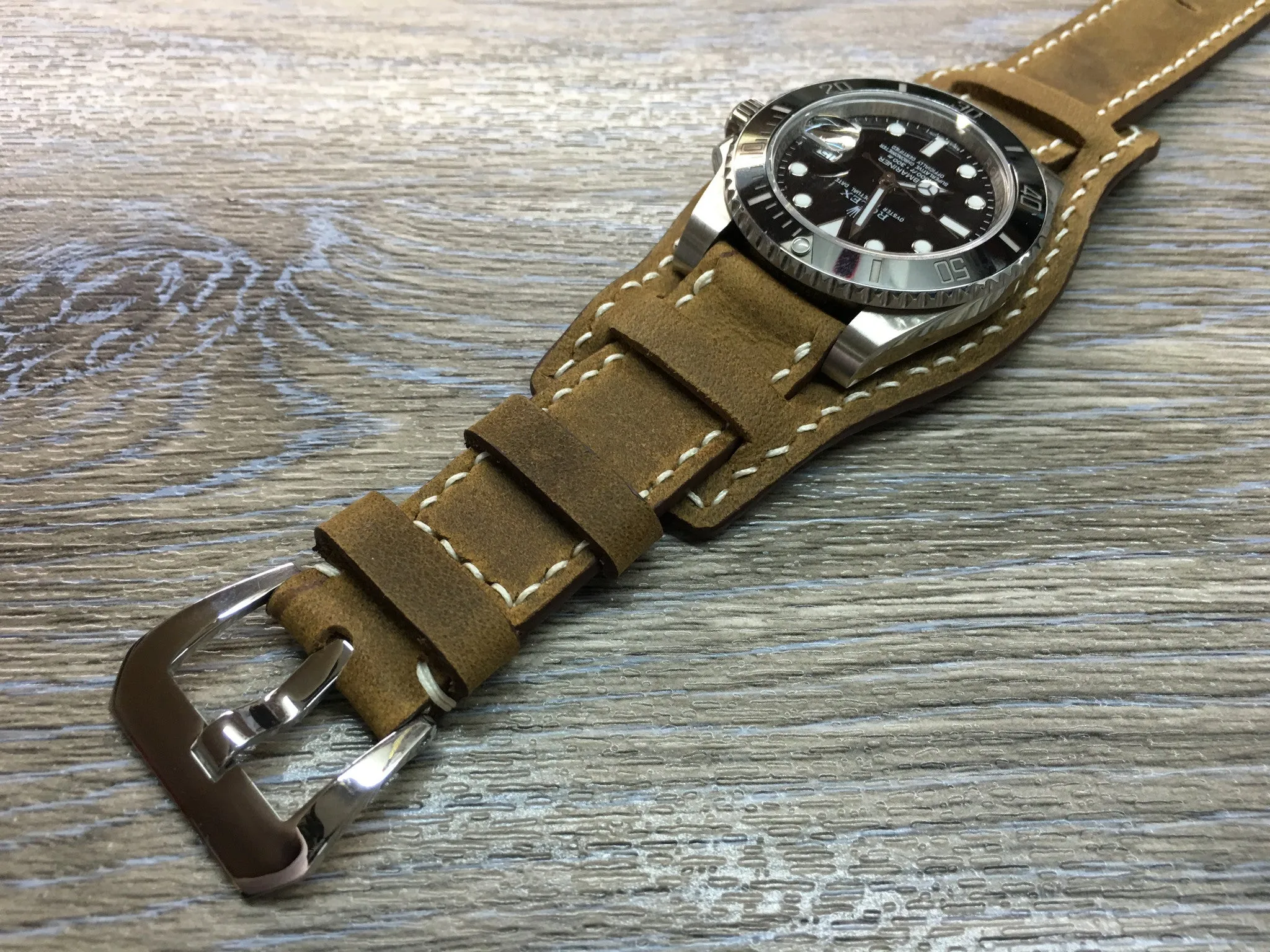Watch Strap 20mm, Brown Leather Watch Bands 19mm Bund Straps Style, Leather Cuff Watches Handmade