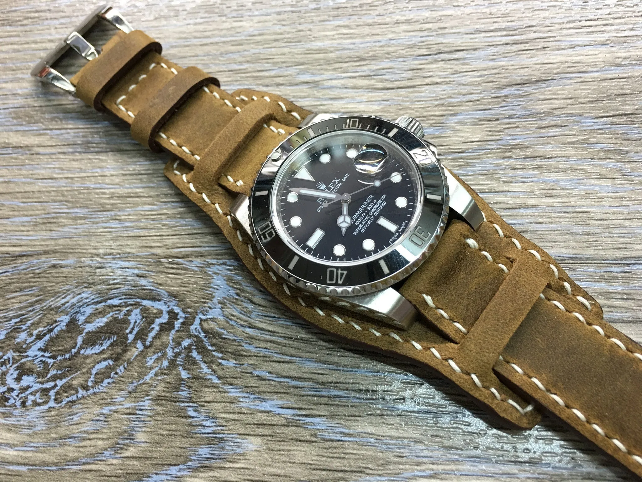 Watch Strap 20mm, Brown Leather Watch Bands 19mm Bund Straps Style, Leather Cuff Watches Handmade