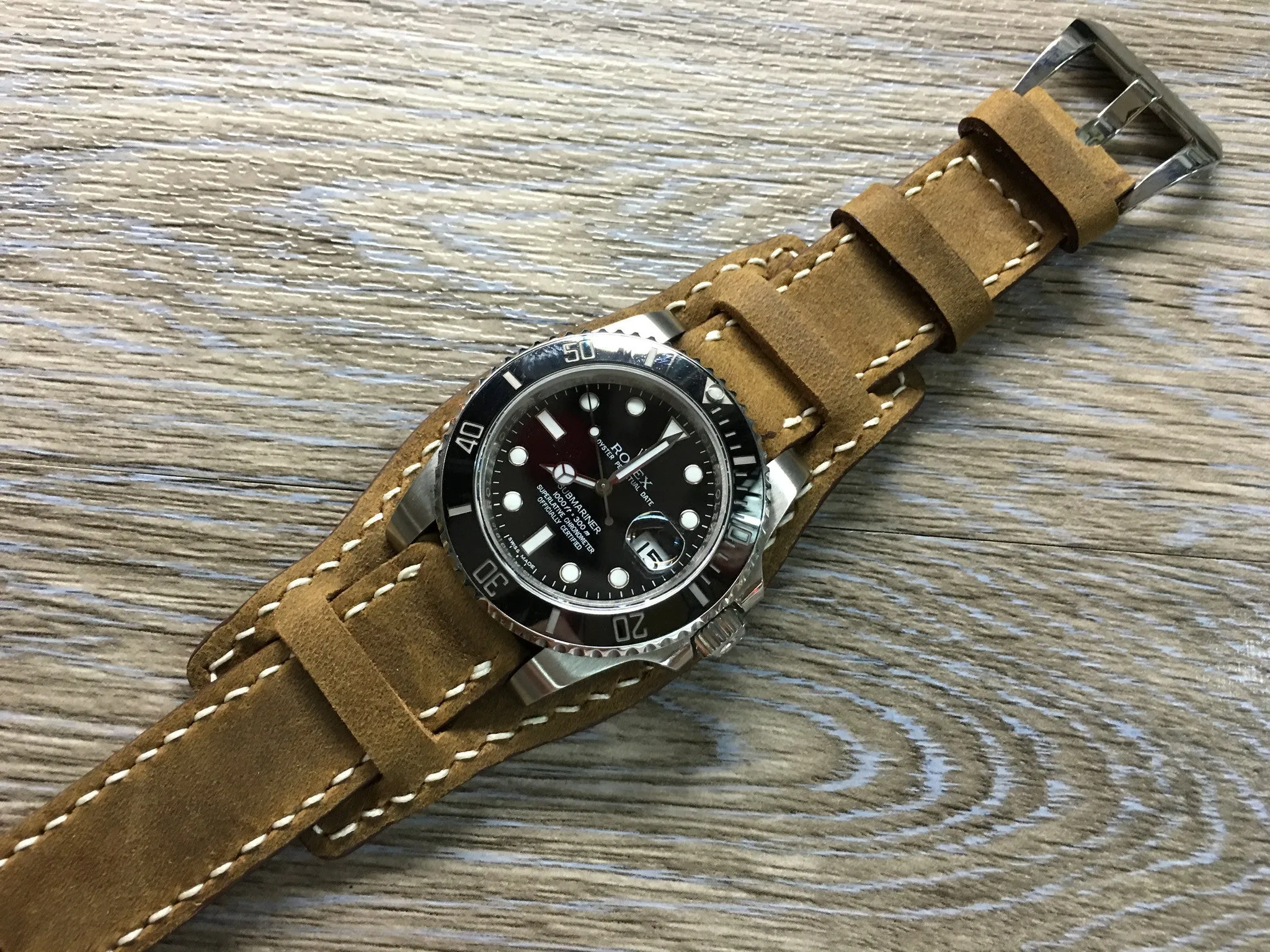 Watch Strap 20mm, Brown Leather Watch Bands 19mm Bund Straps Style, Leather Cuff Watches Handmade