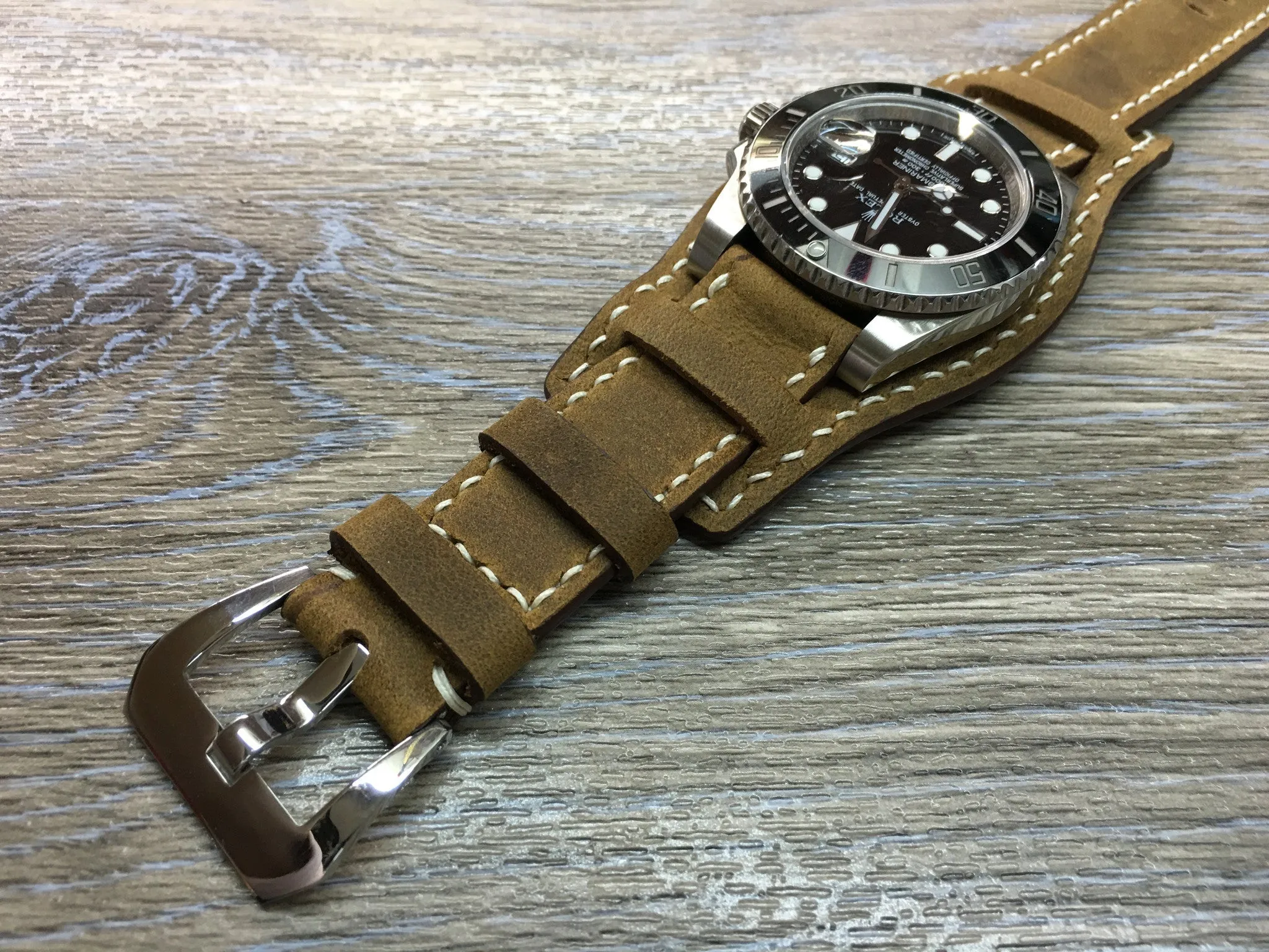 Watch Strap 20mm, Brown Leather Watch Bands 19mm Bund Straps Style, Leather Cuff Watches Handmade
