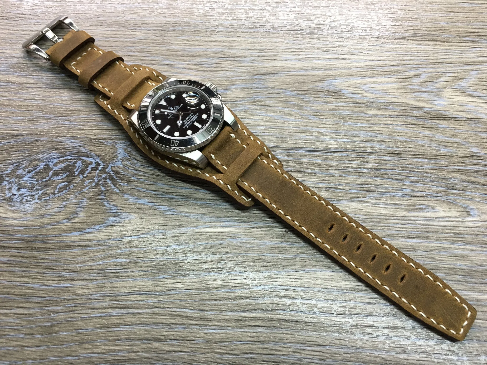 Watch Strap 20mm, Brown Leather Watch Bands 19mm Bund Straps Style, Leather Cuff Watches Handmade